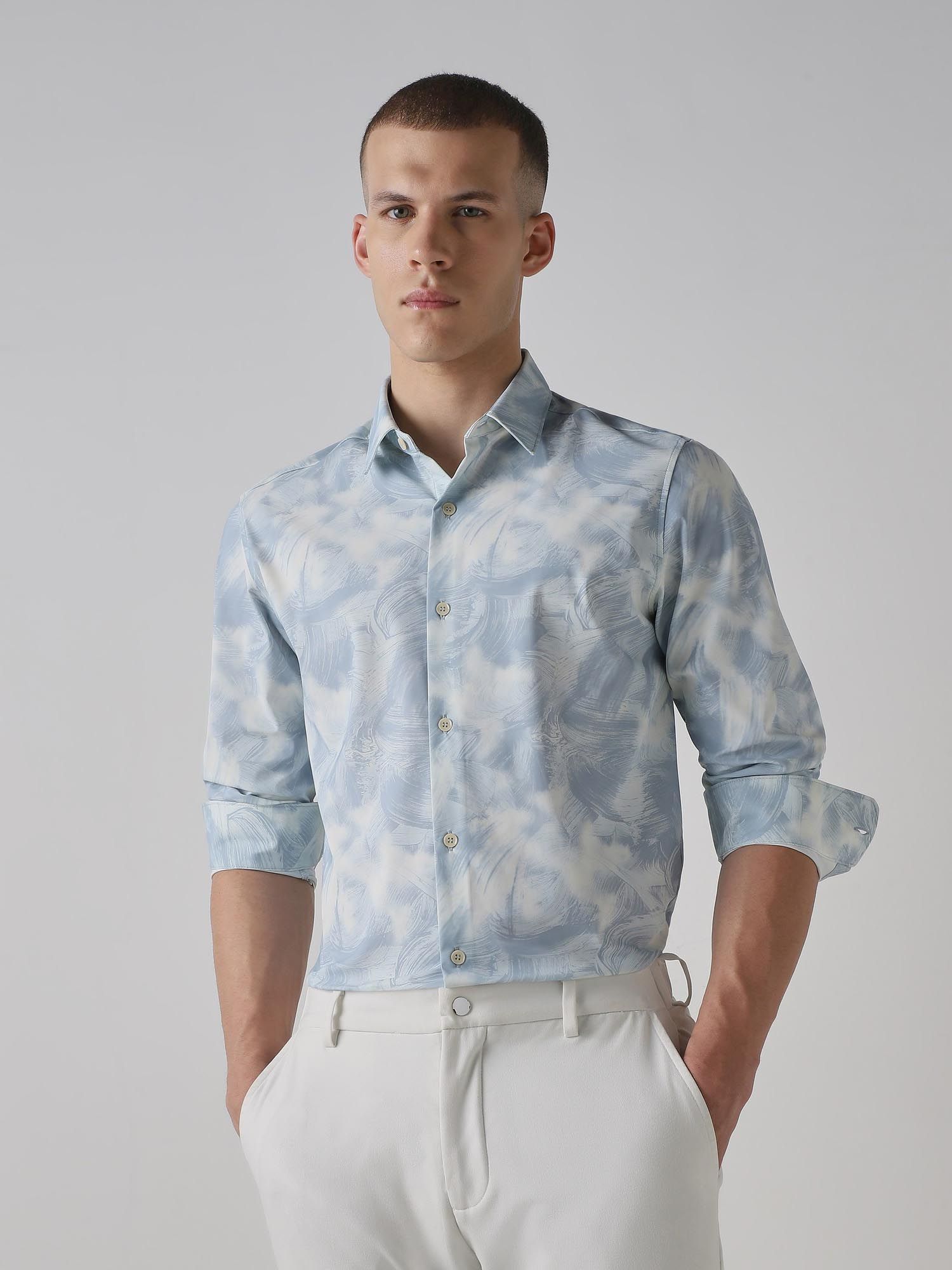 Iced Light Blue Abstract Men Shirt