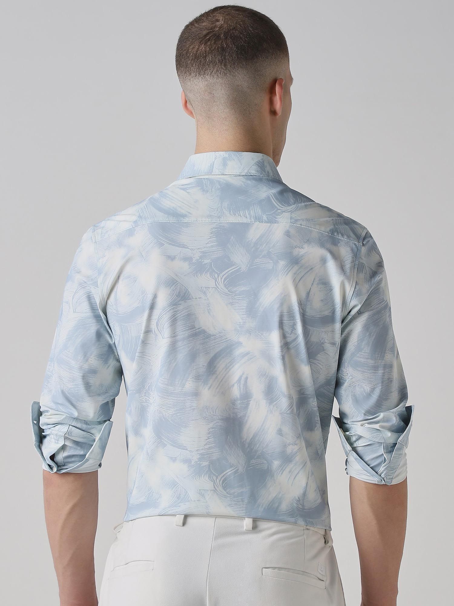 Iced Light Blue Abstract Men Shirt