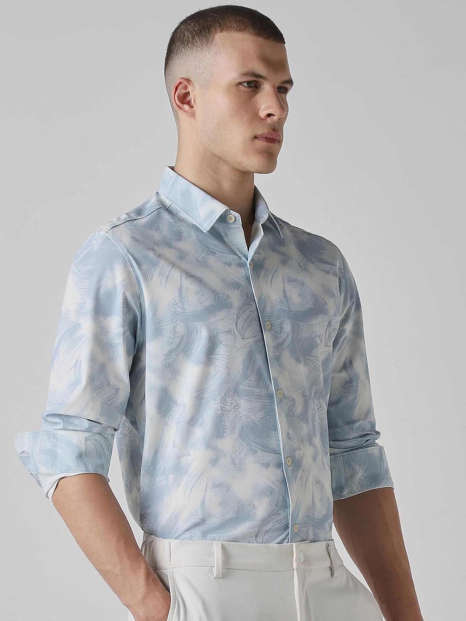 Iced Light Blue Abstract Men Shirt