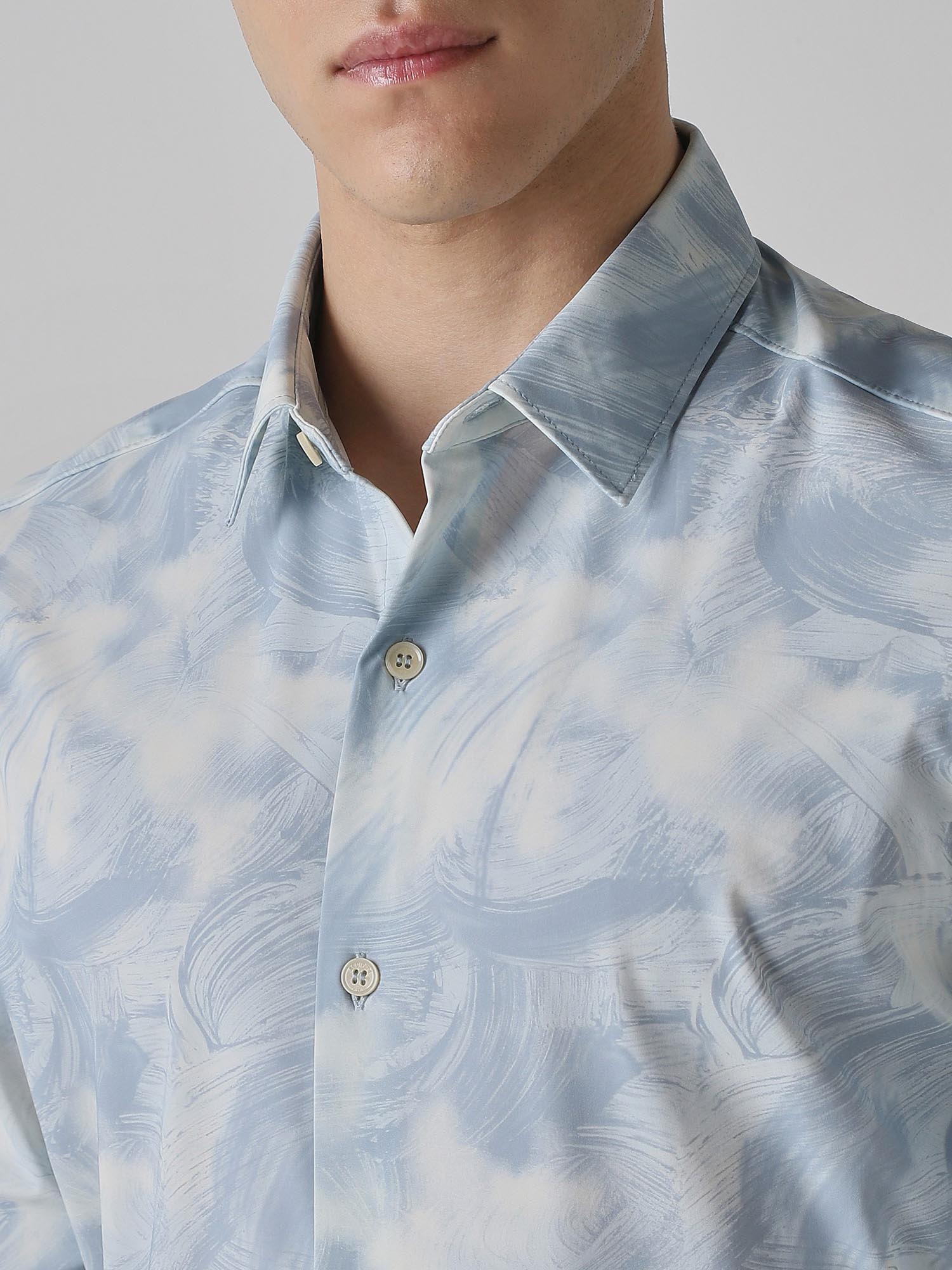 Iced Light Blue Abstract Men Shirt