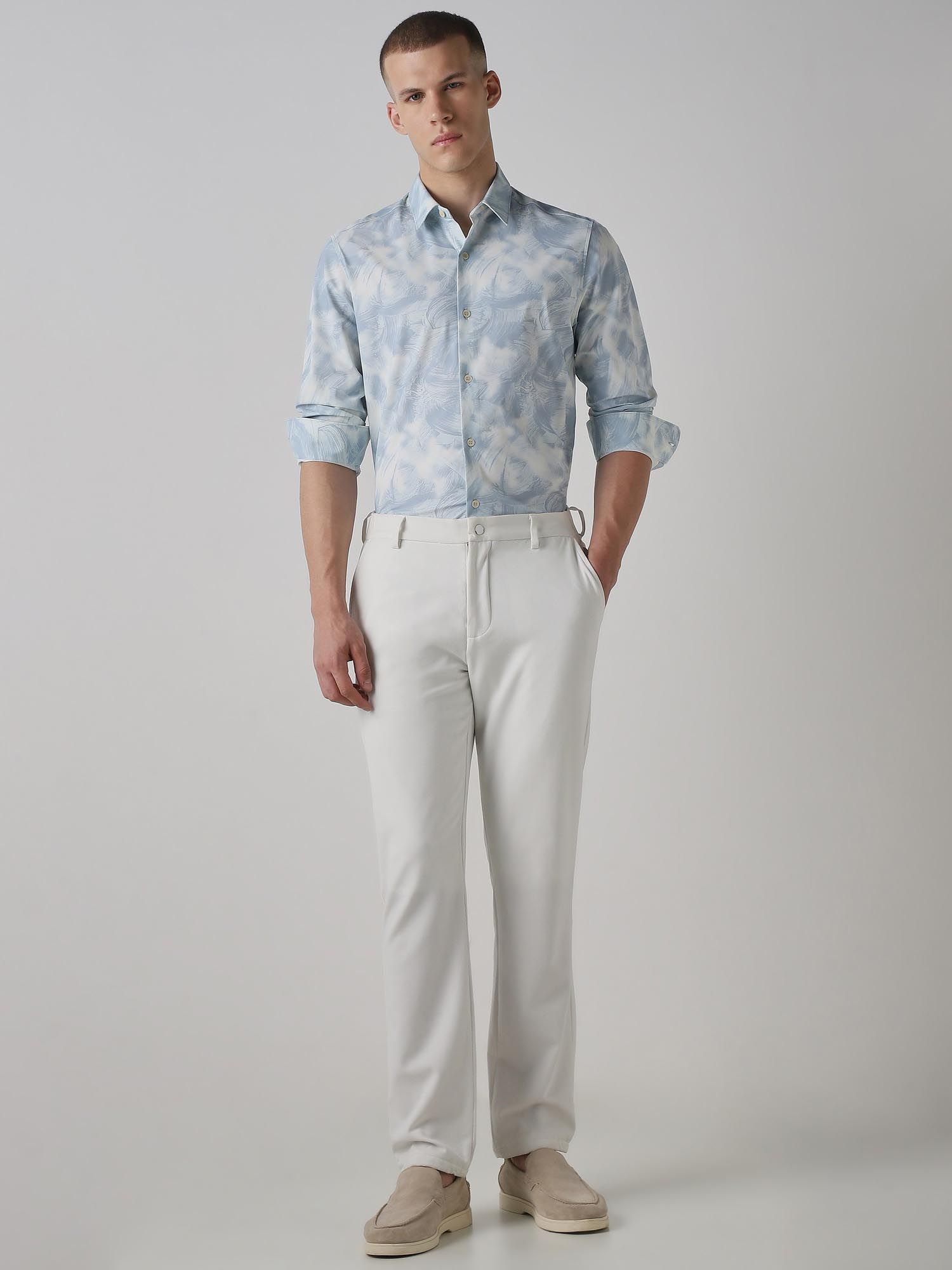 Iced Light Blue Abstract Men Shirt