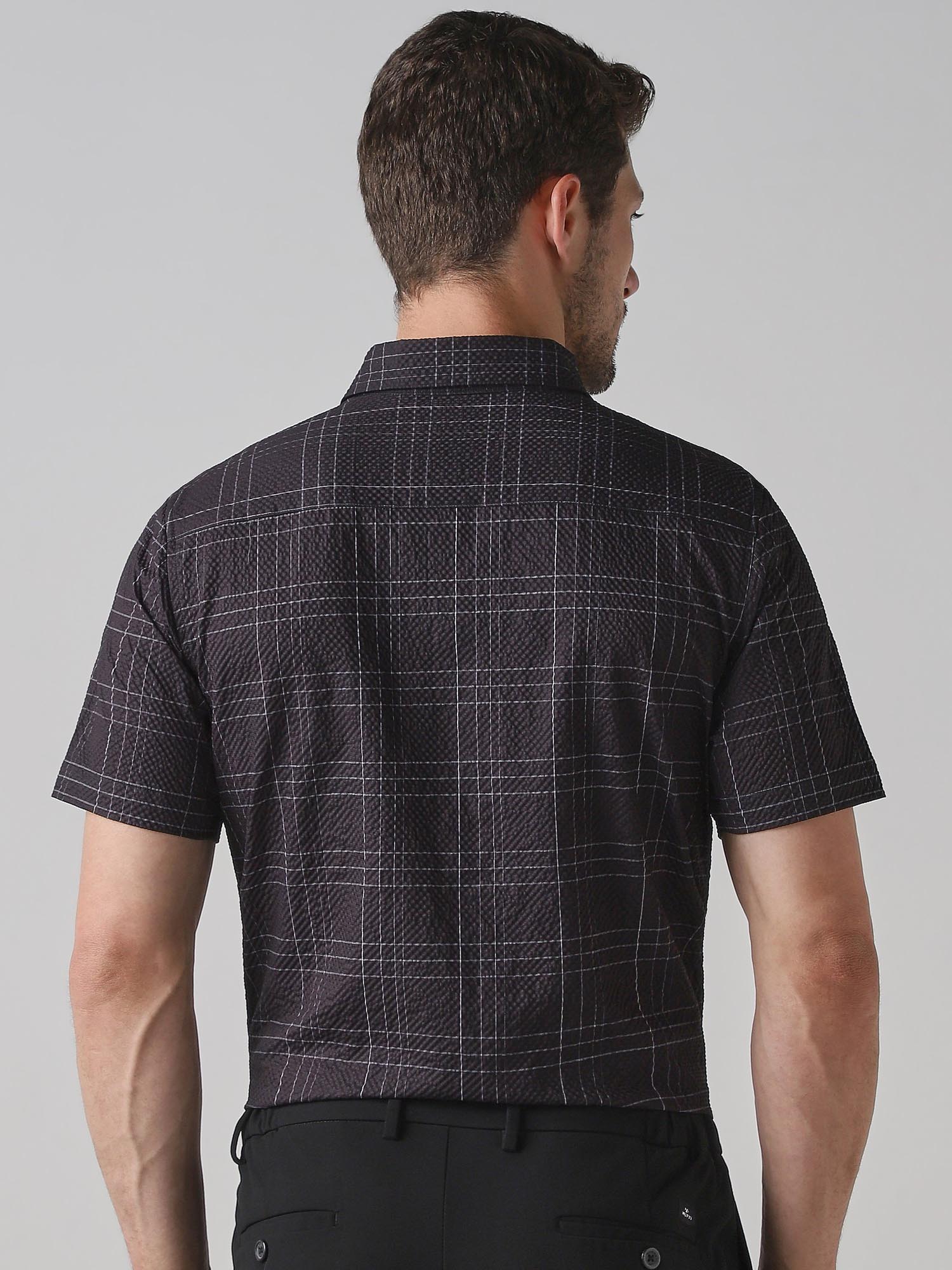 Dark Charcoal Black Checks Men Shirt