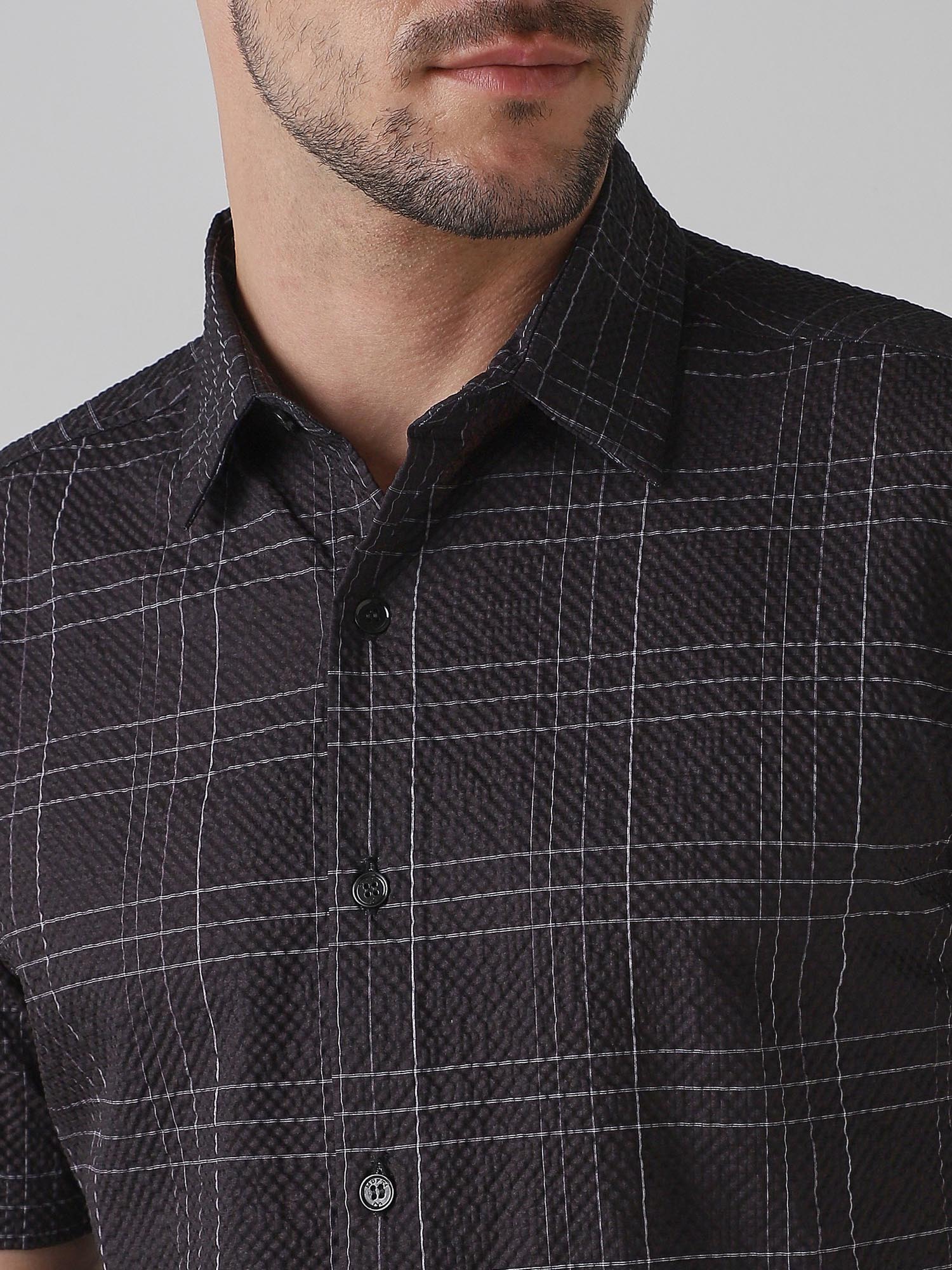 Dark Charcoal Black Checks Men Shirt