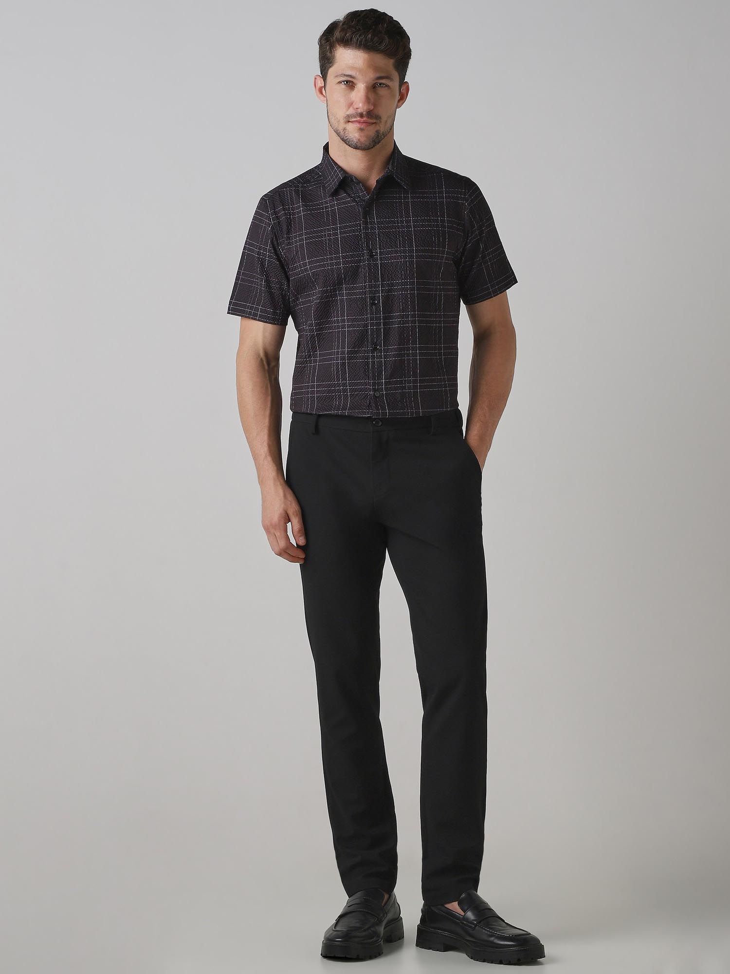 Dark Charcoal Black Checks Men Shirt