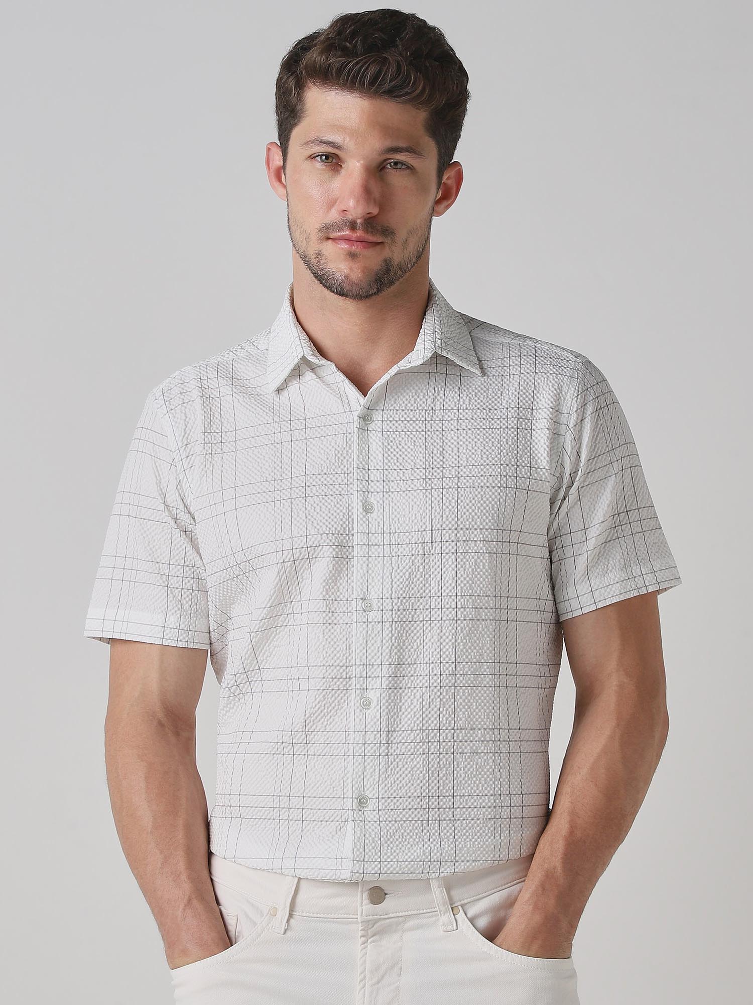 Off White Checks Men Shirt