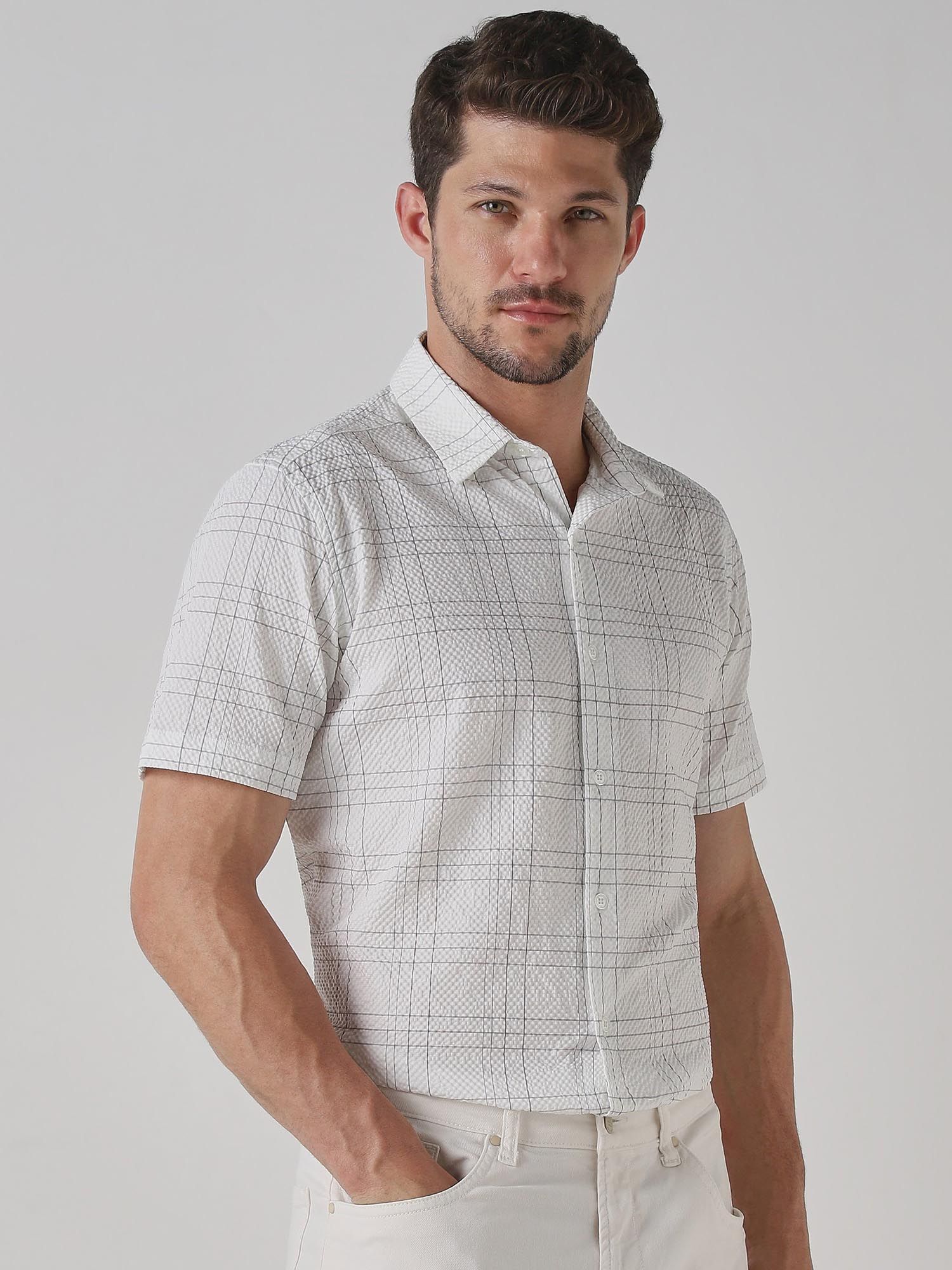 Off White Checks Men Shirt
