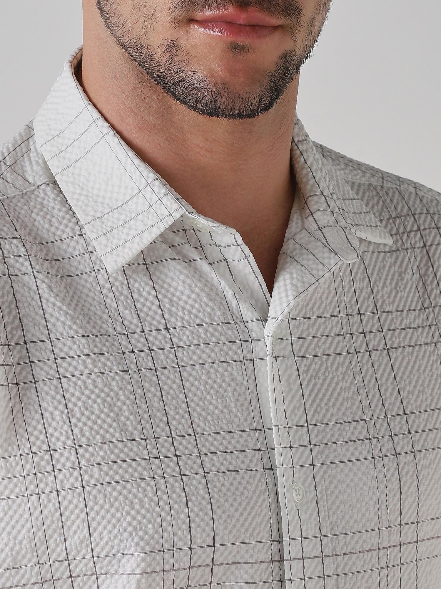Off White Checks Men Shirt