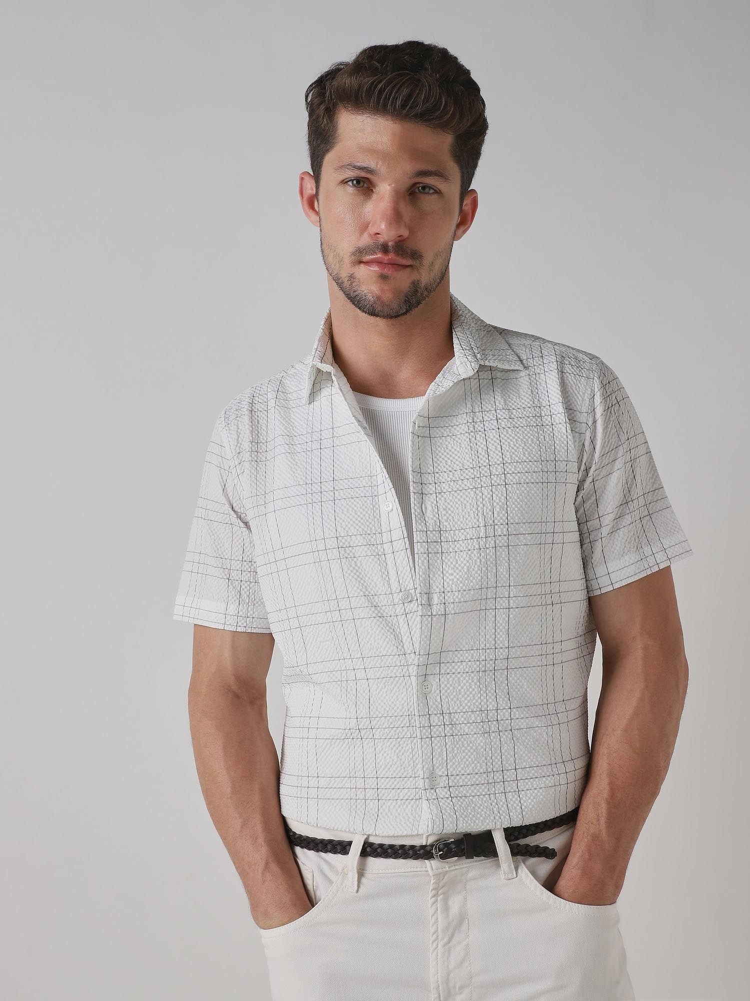 Off White Checks Men Shirt