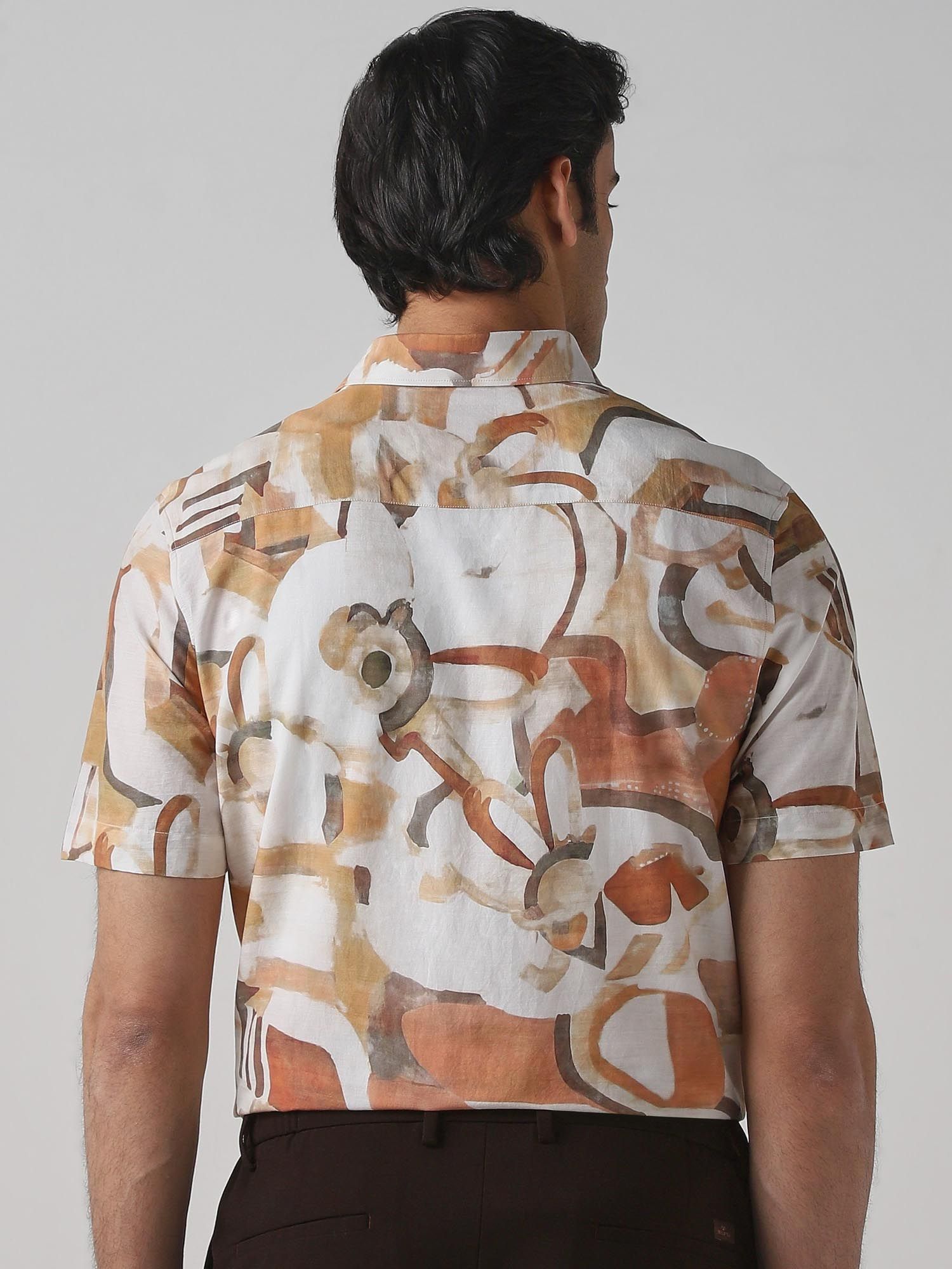 Muted Terracotta Brown Abstract Men Shirt