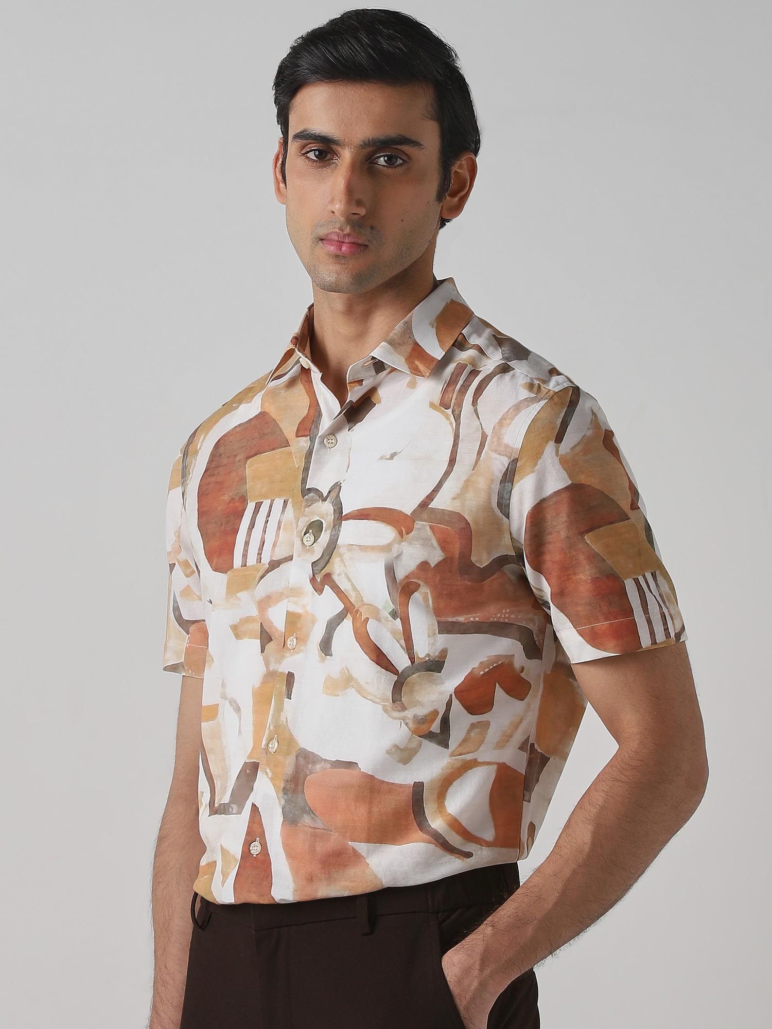 Muted Terracotta Brown Abstract Men Shirt