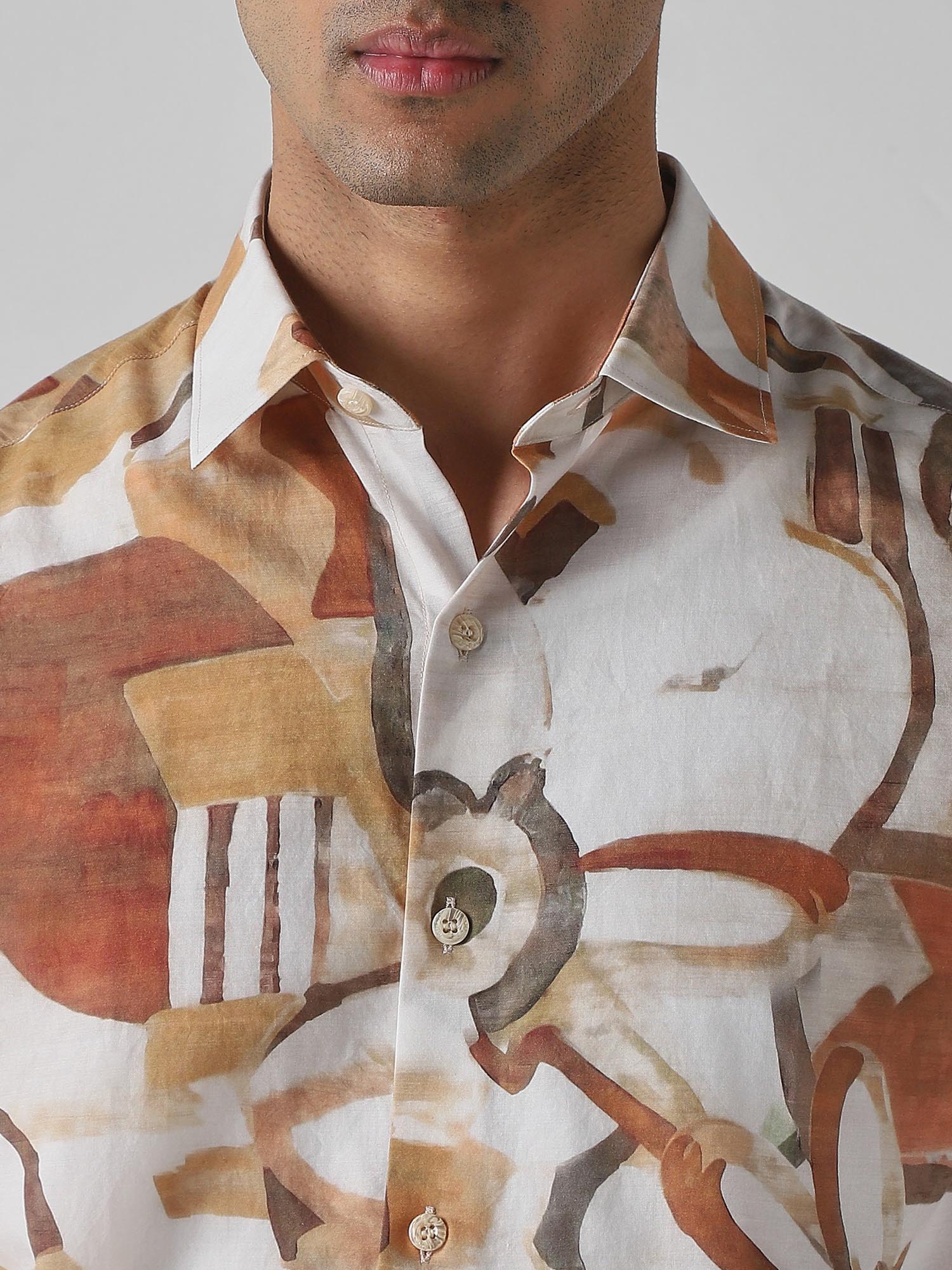 Muted Terracotta Brown Abstract Men Shirt