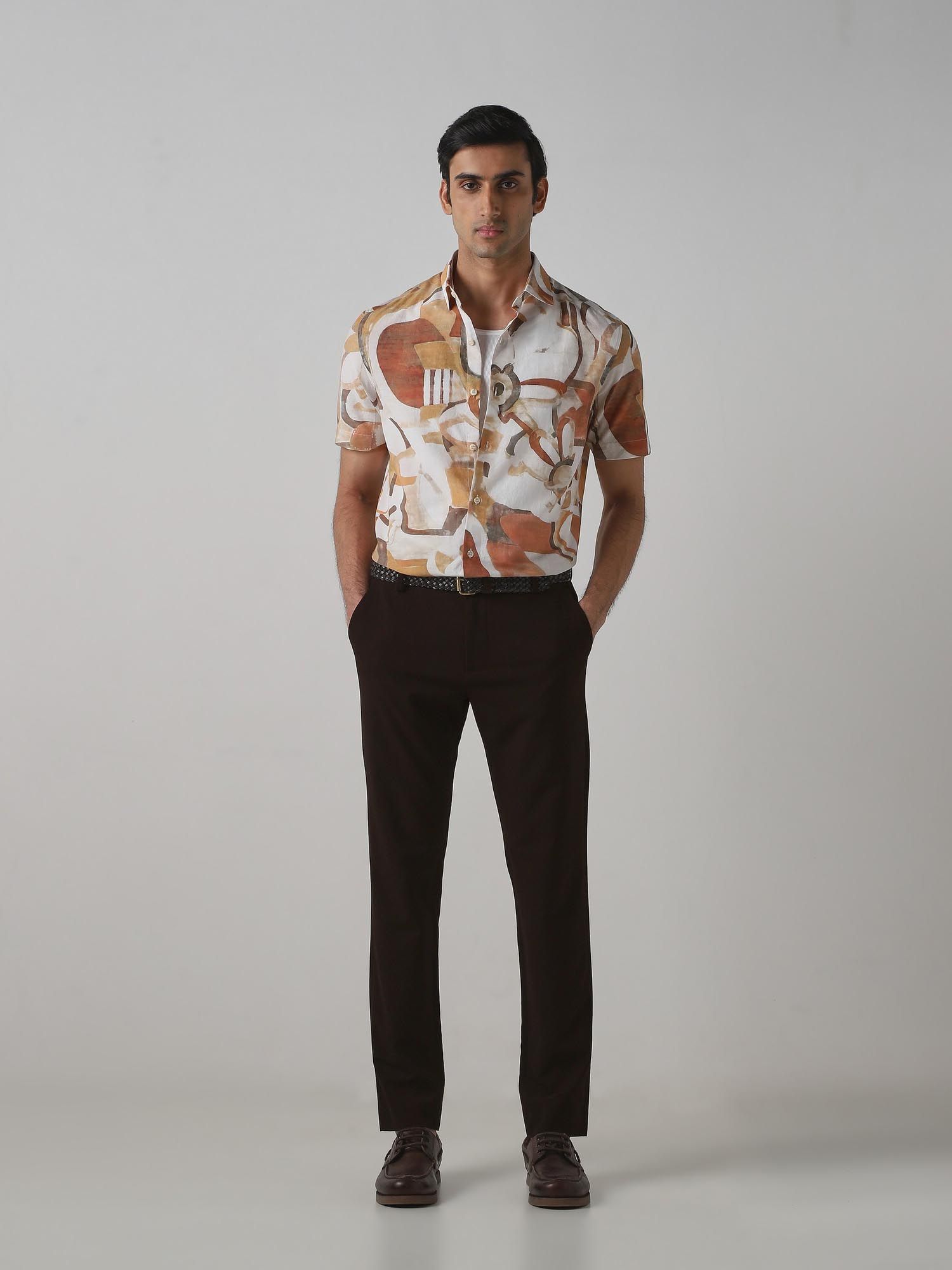 Muted Terracotta Brown Abstract Men Shirt