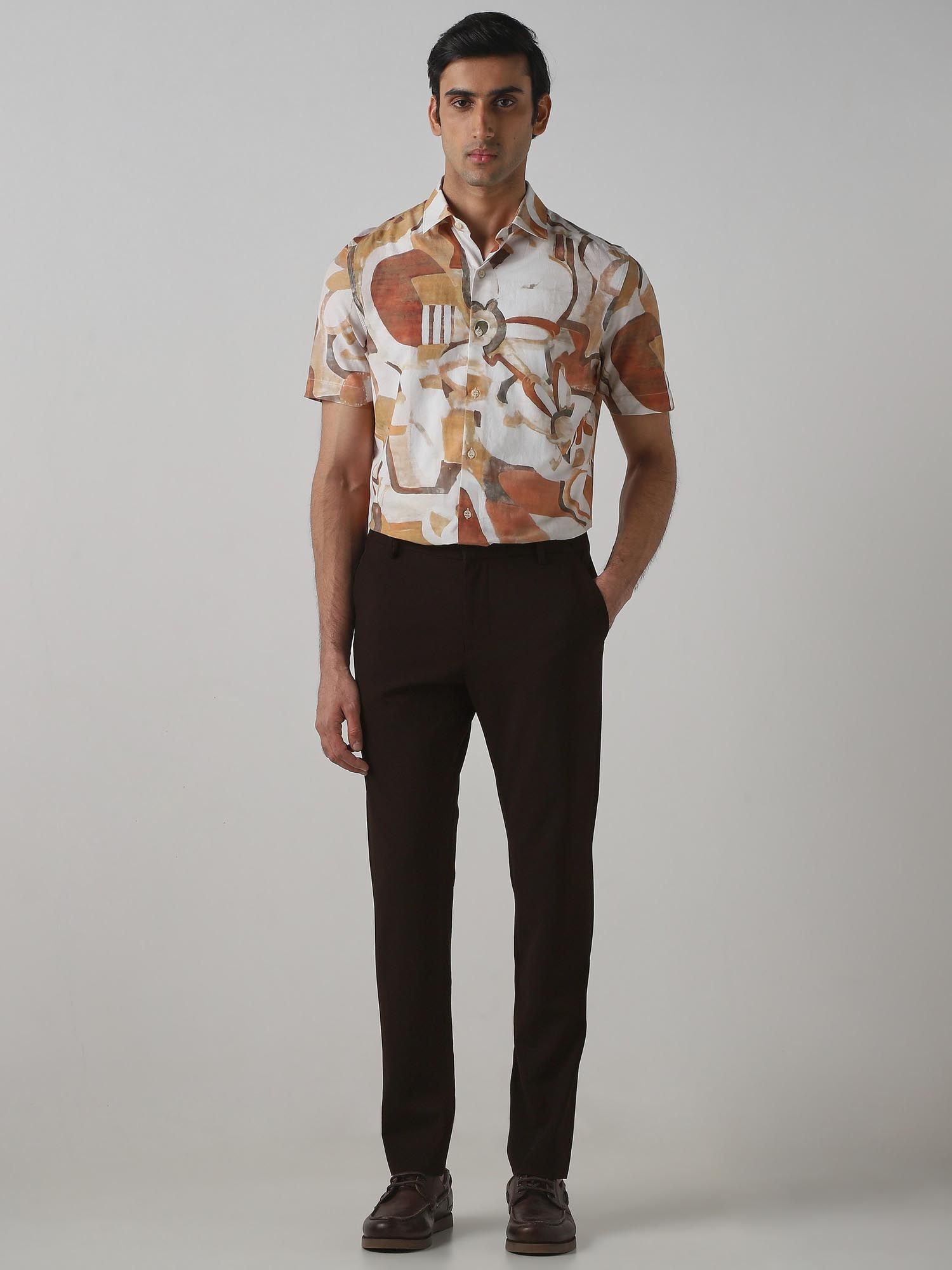 Muted Terracotta Brown Abstract Men Shirt