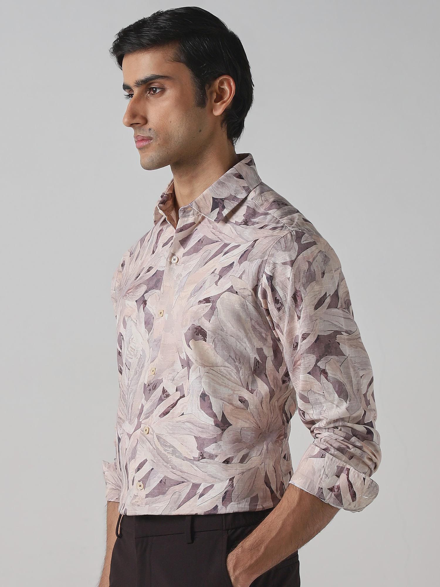 Muted Beige Floral Men Shirt