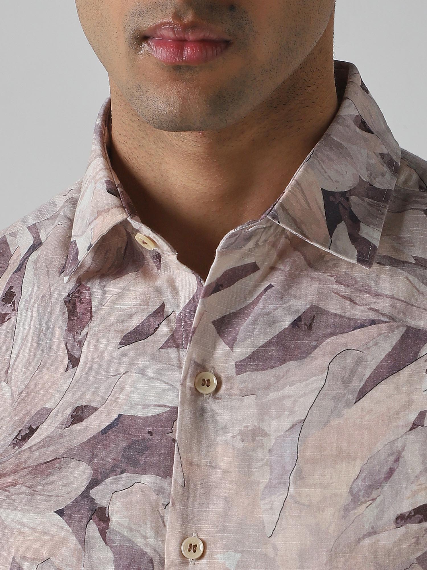 Muted Beige Floral Men Shirt