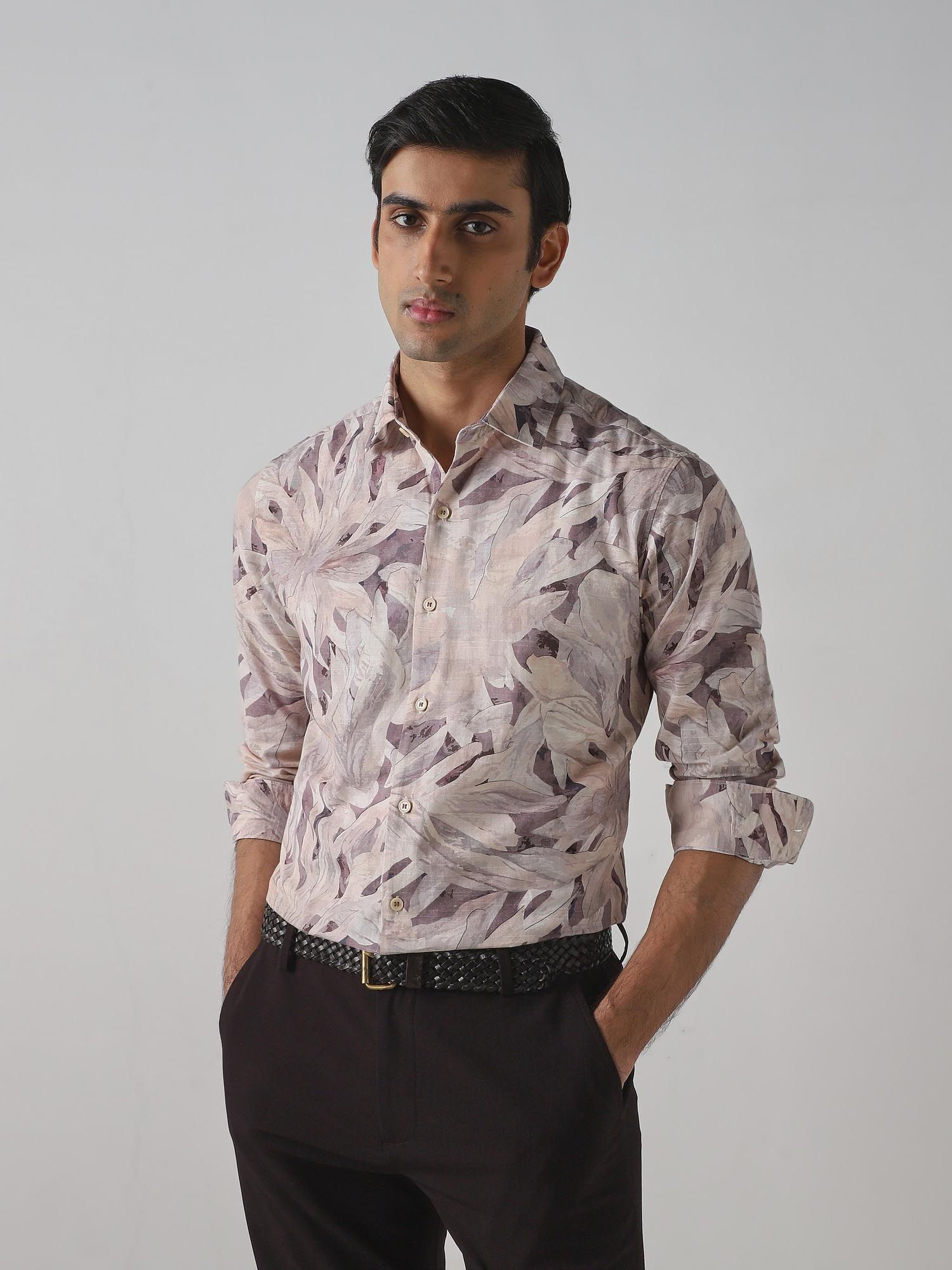 Muted Beige Floral Men Shirt
