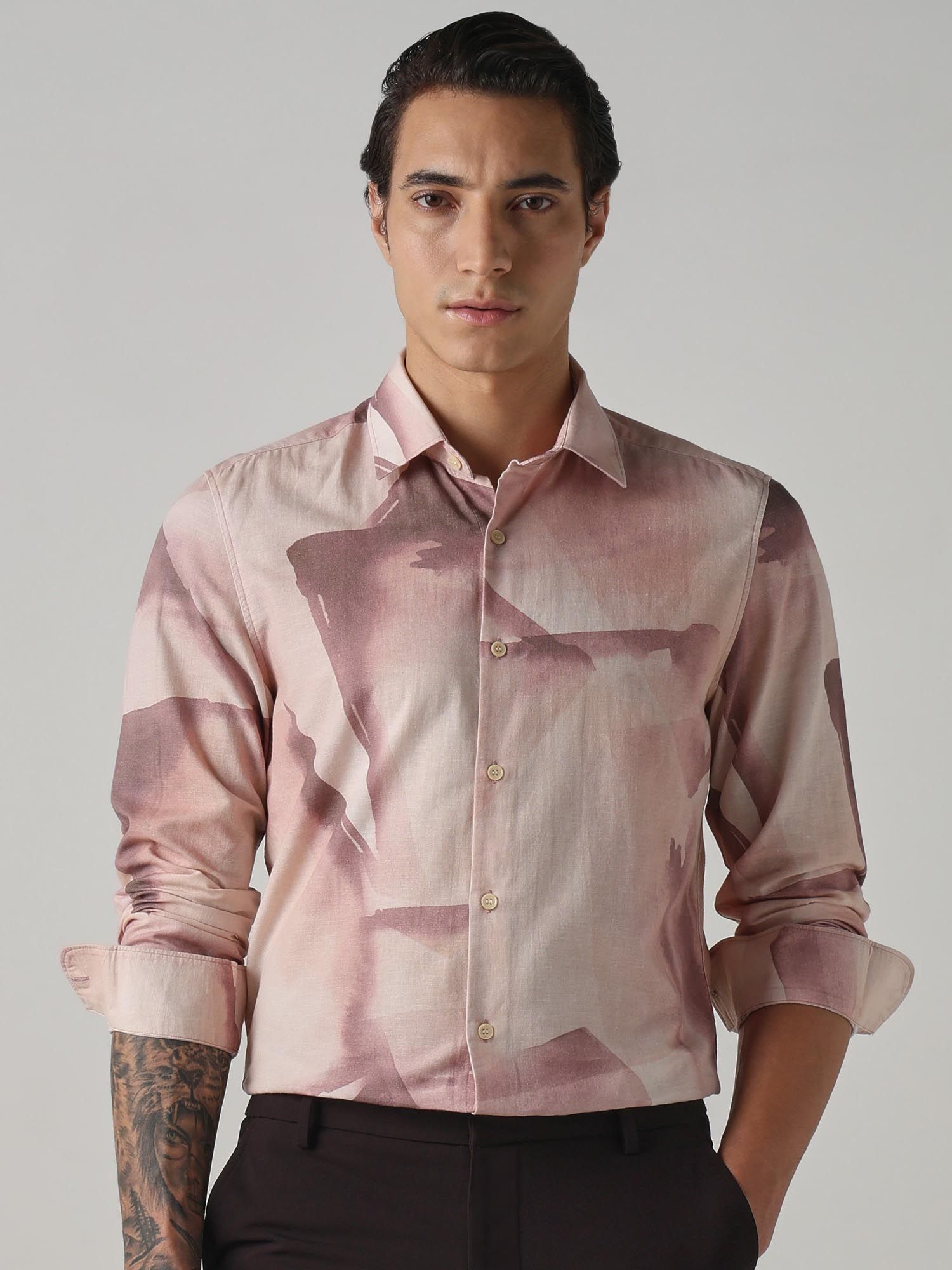 Soft Pastel Pink Abstract Men Shirt