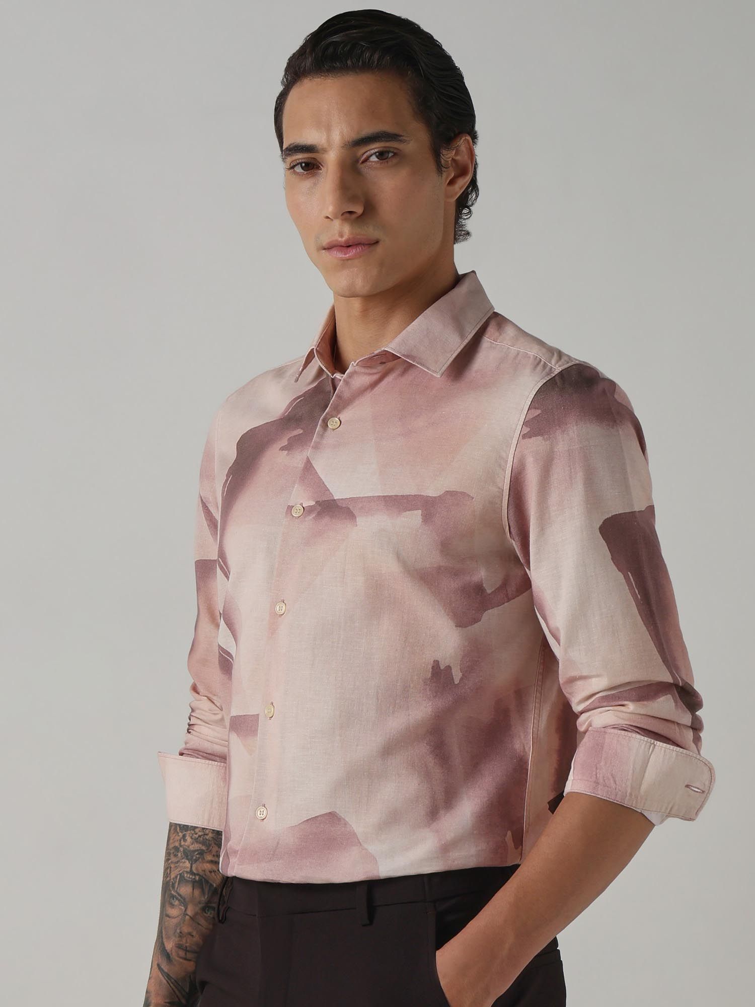 Soft Pastel Pink Abstract Men Shirt