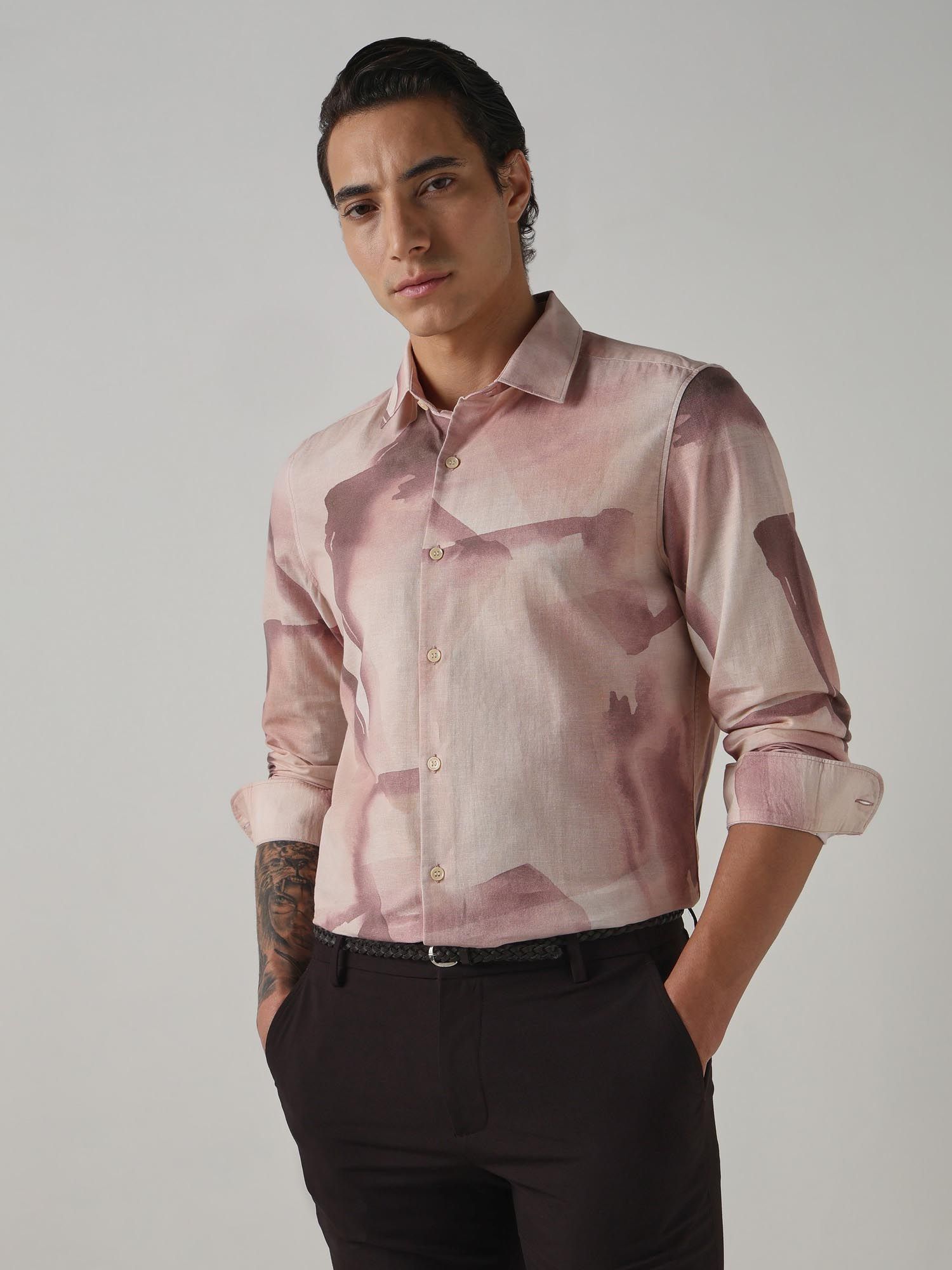 Soft Pastel Pink Abstract Men Shirt