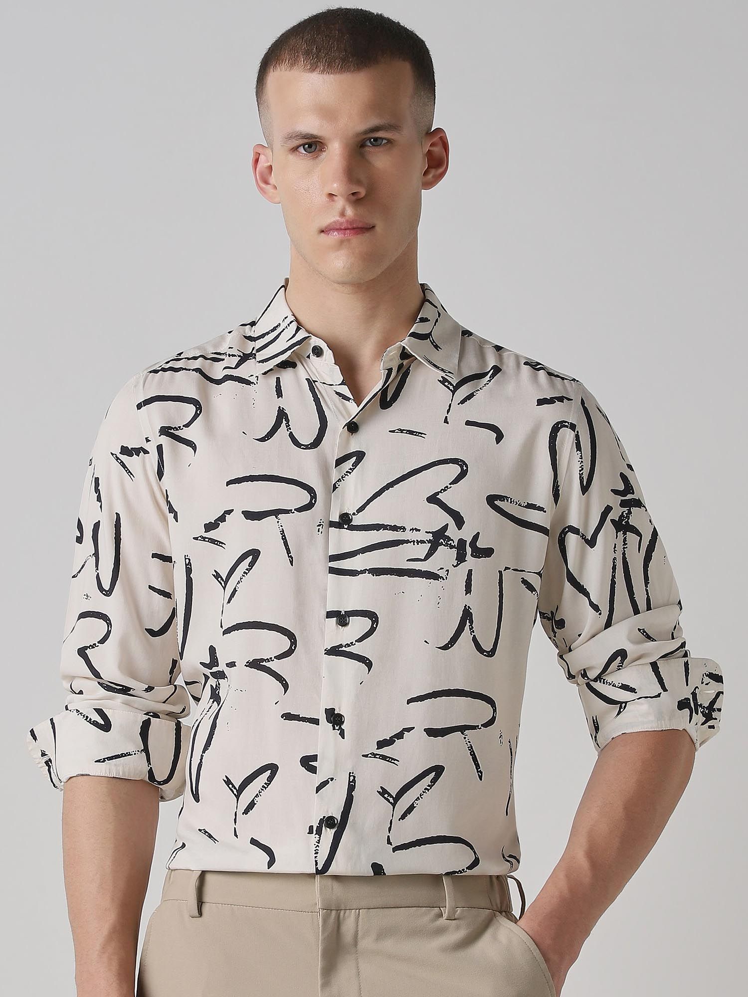 Off White Abstract Men Shirt