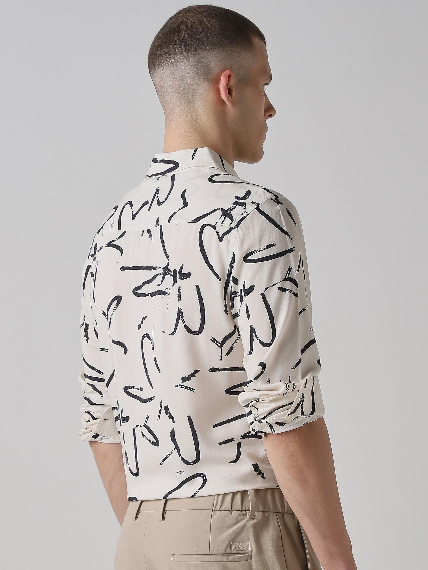 Off White Abstract Men Shirt