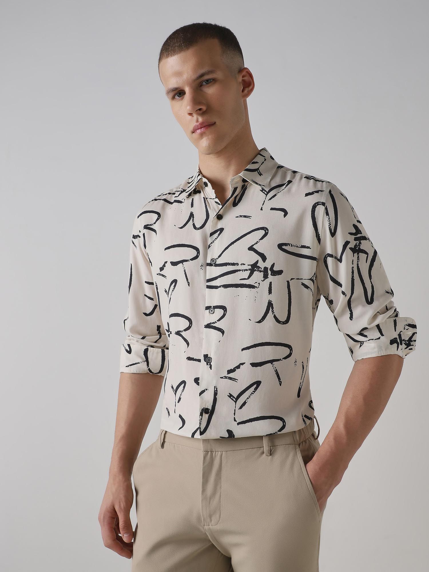 Off White Abstract Men Shirt