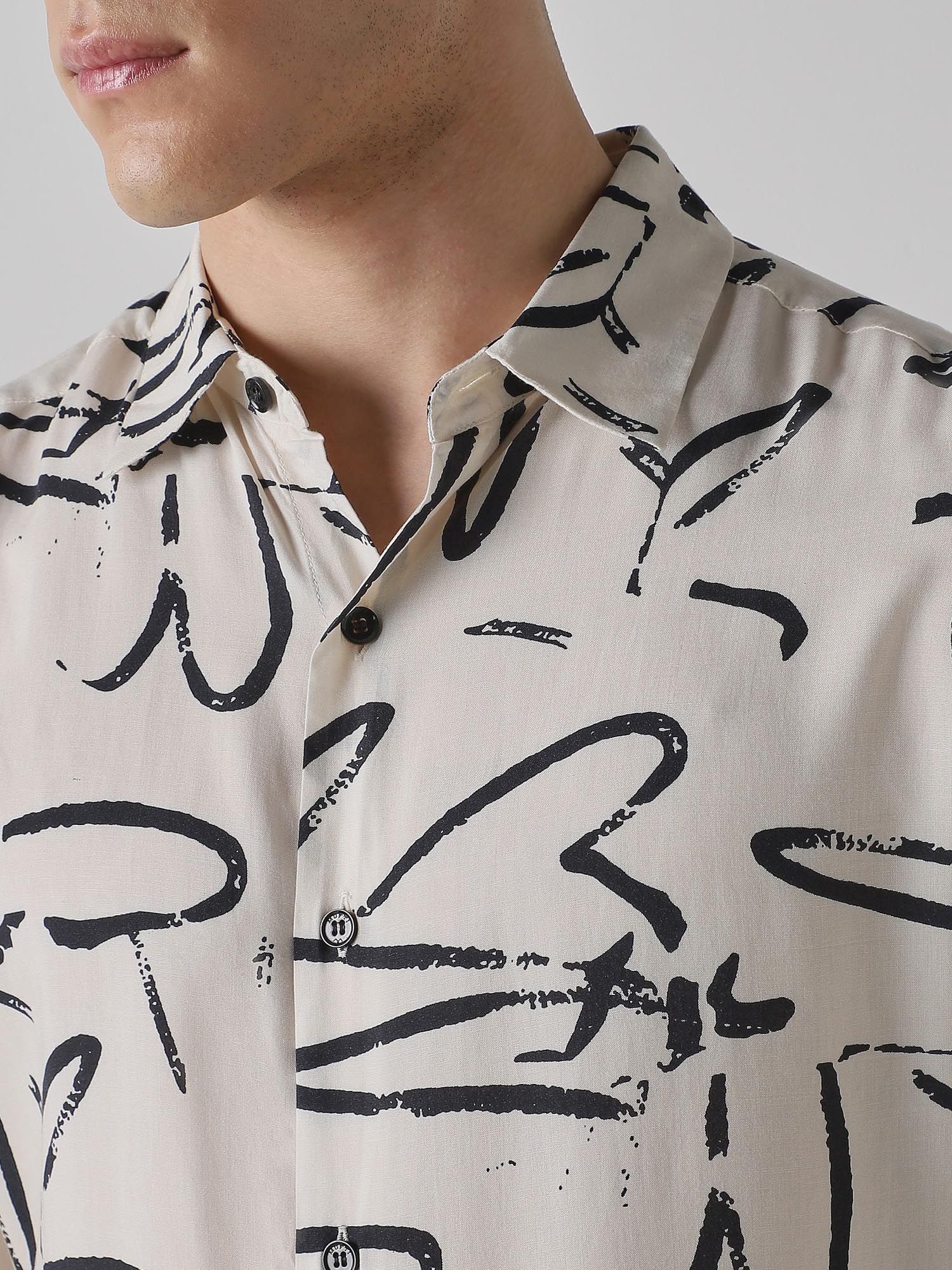 Off White Abstract Men Shirt