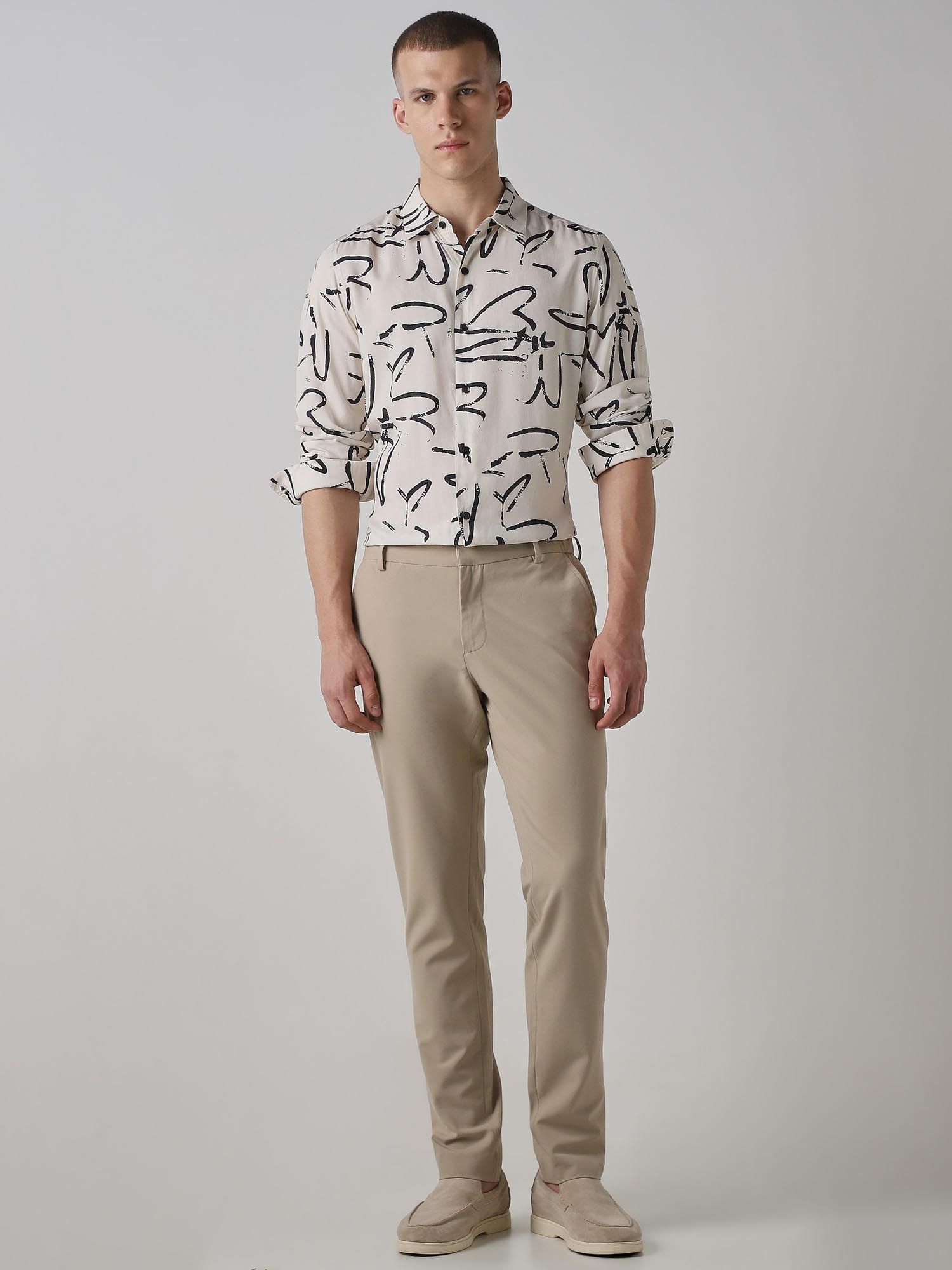 Off White Abstract Men Shirt