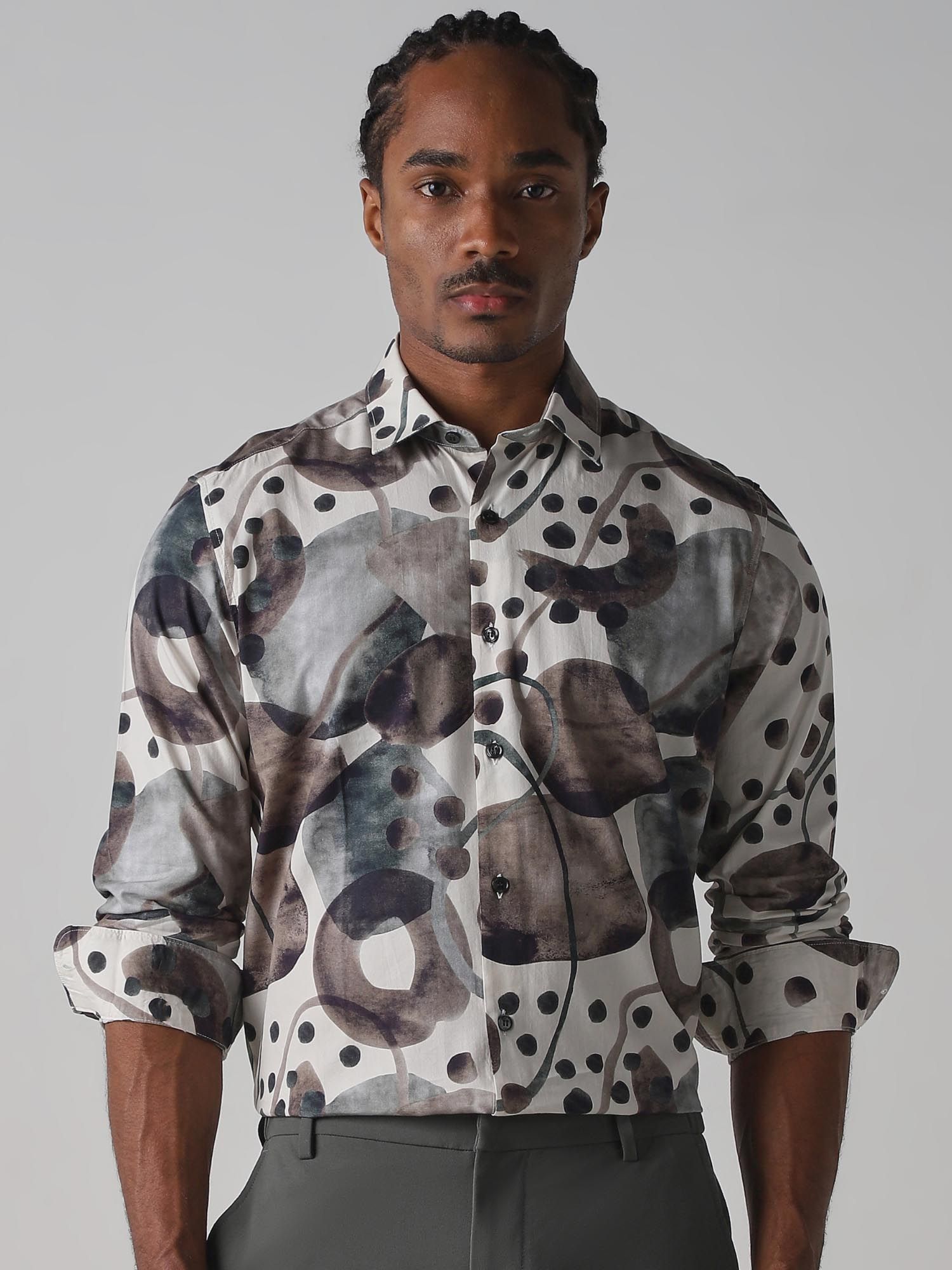 Muted Grey Abstract Men Shirt