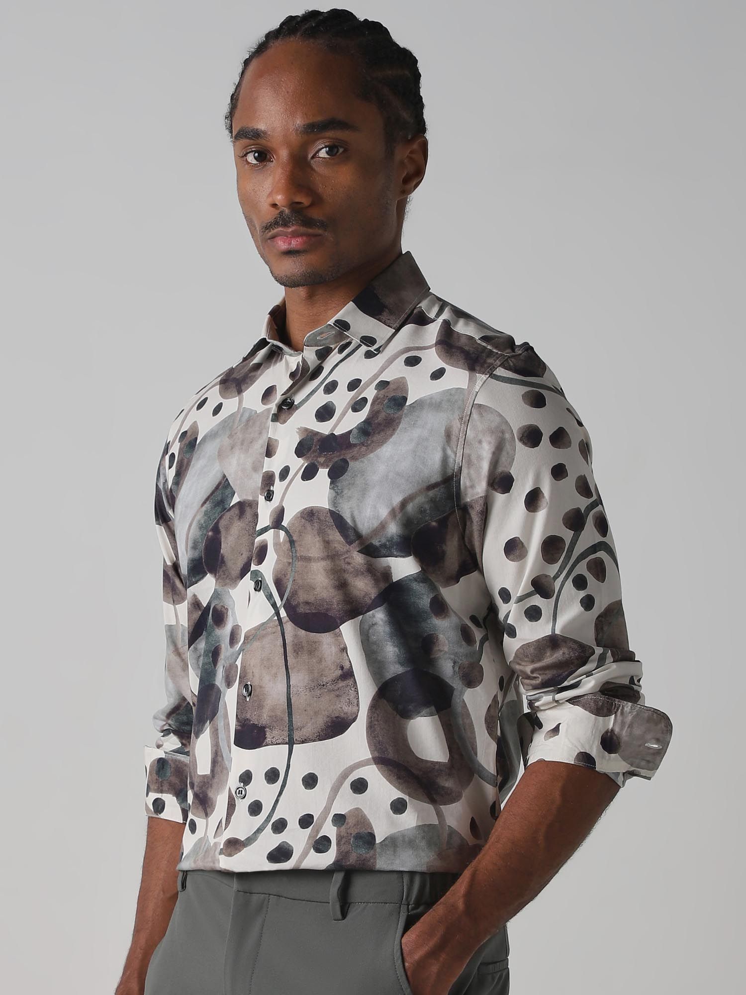 Muted Grey Abstract Men Shirt