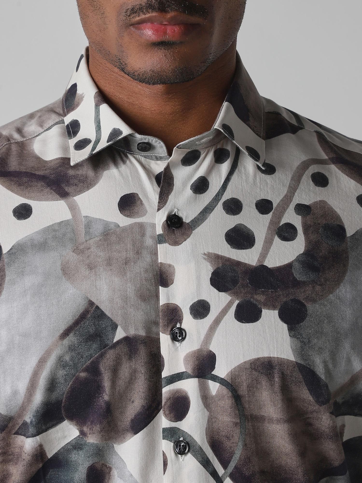 Muted Grey Abstract Men Shirt