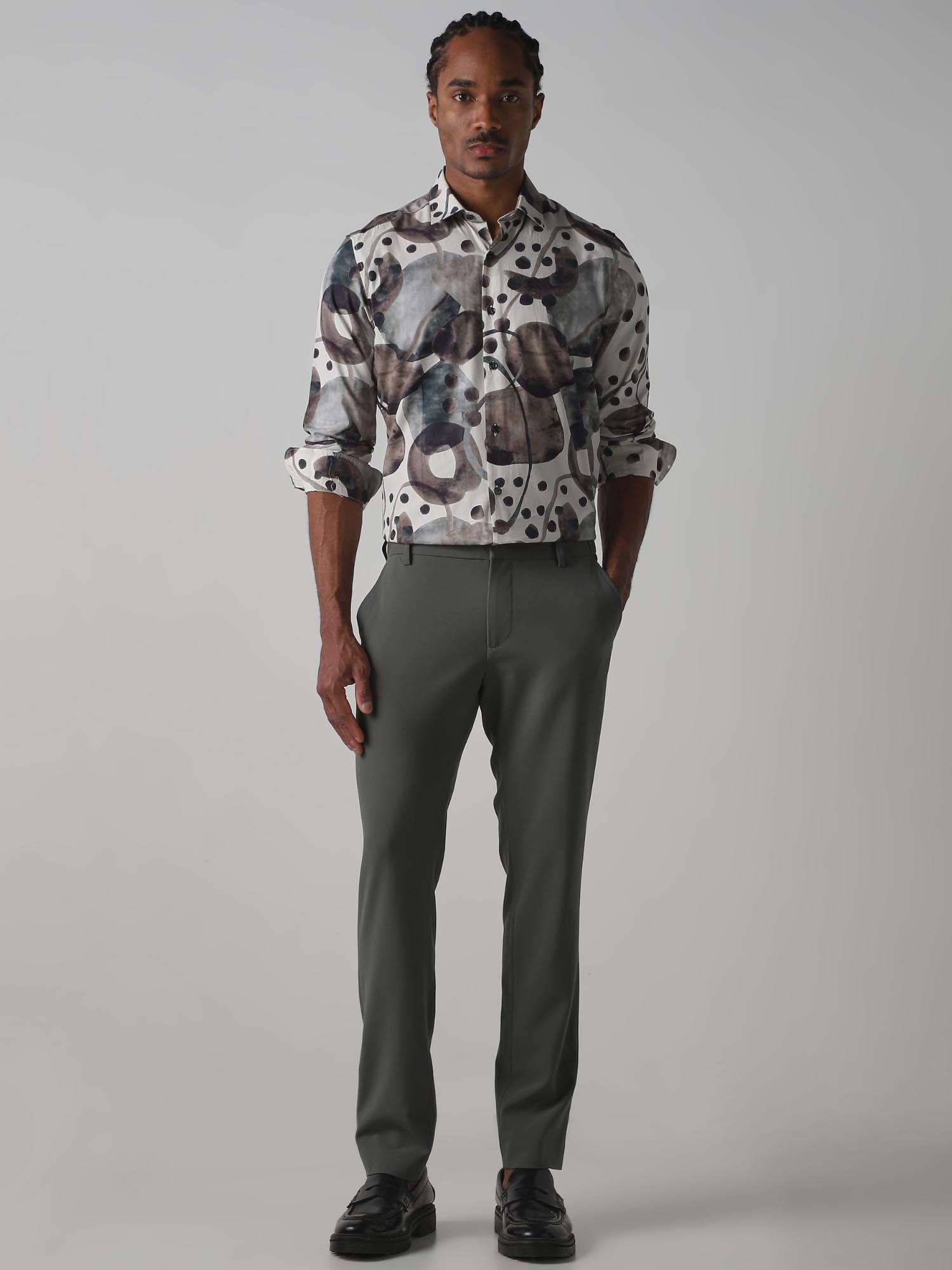 Muted Grey Abstract Men Shirt