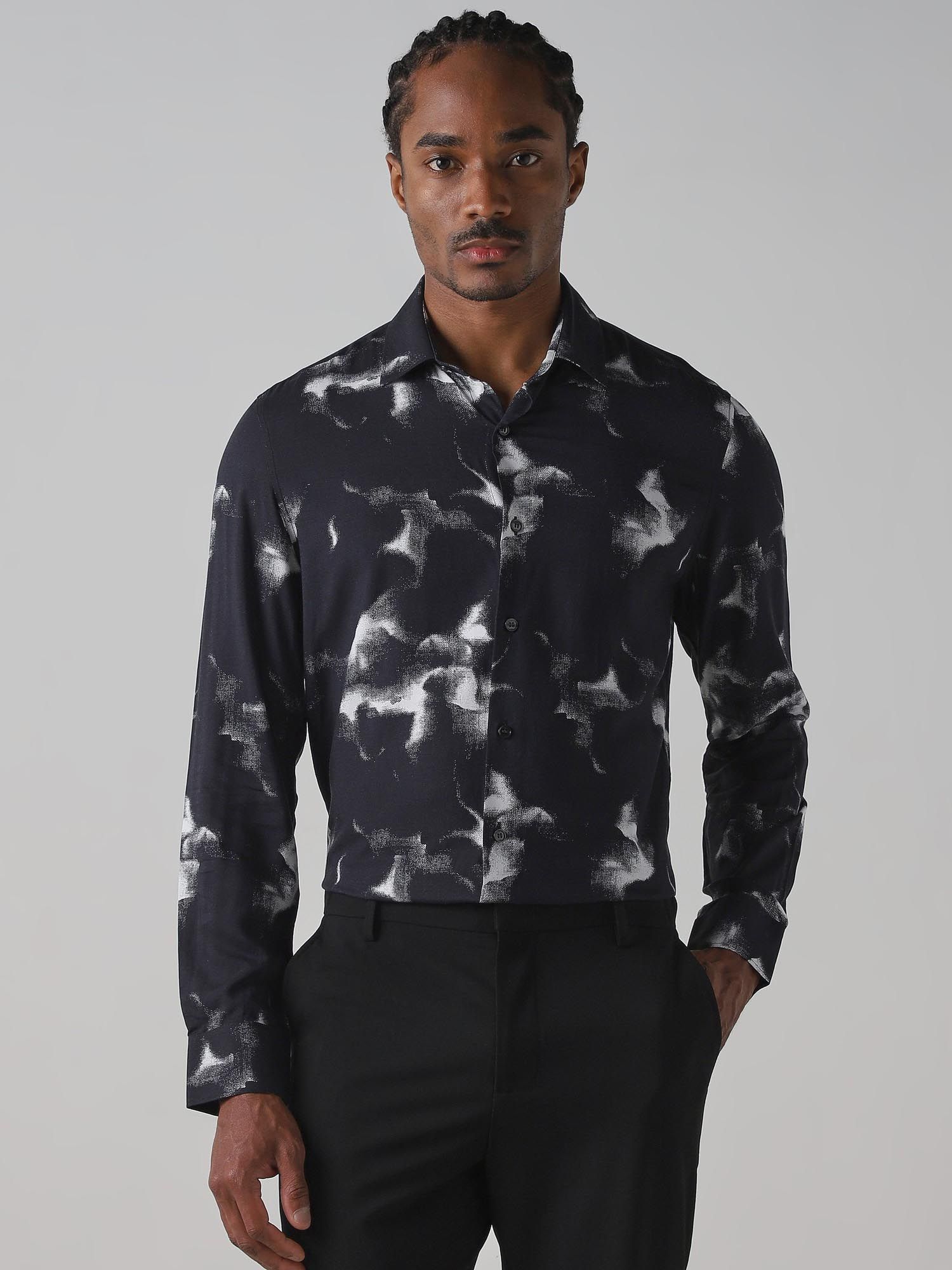 Dark Charcoal Black Abstract Men Shirt