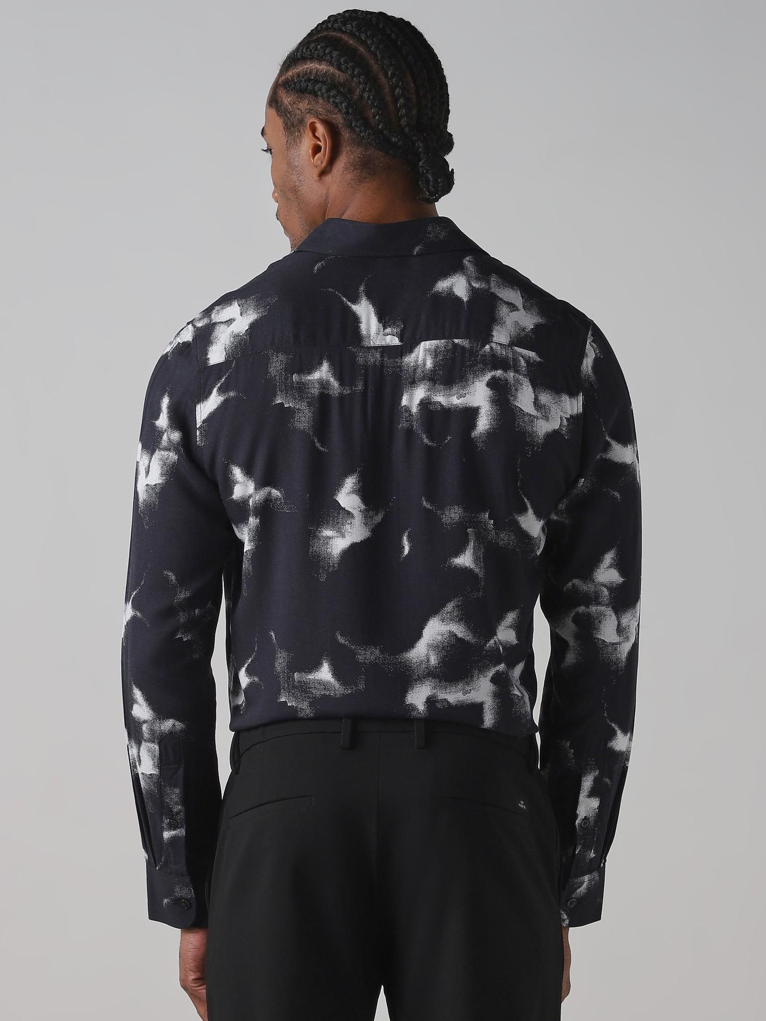 Dark Charcoal Black Abstract Men Shirt
