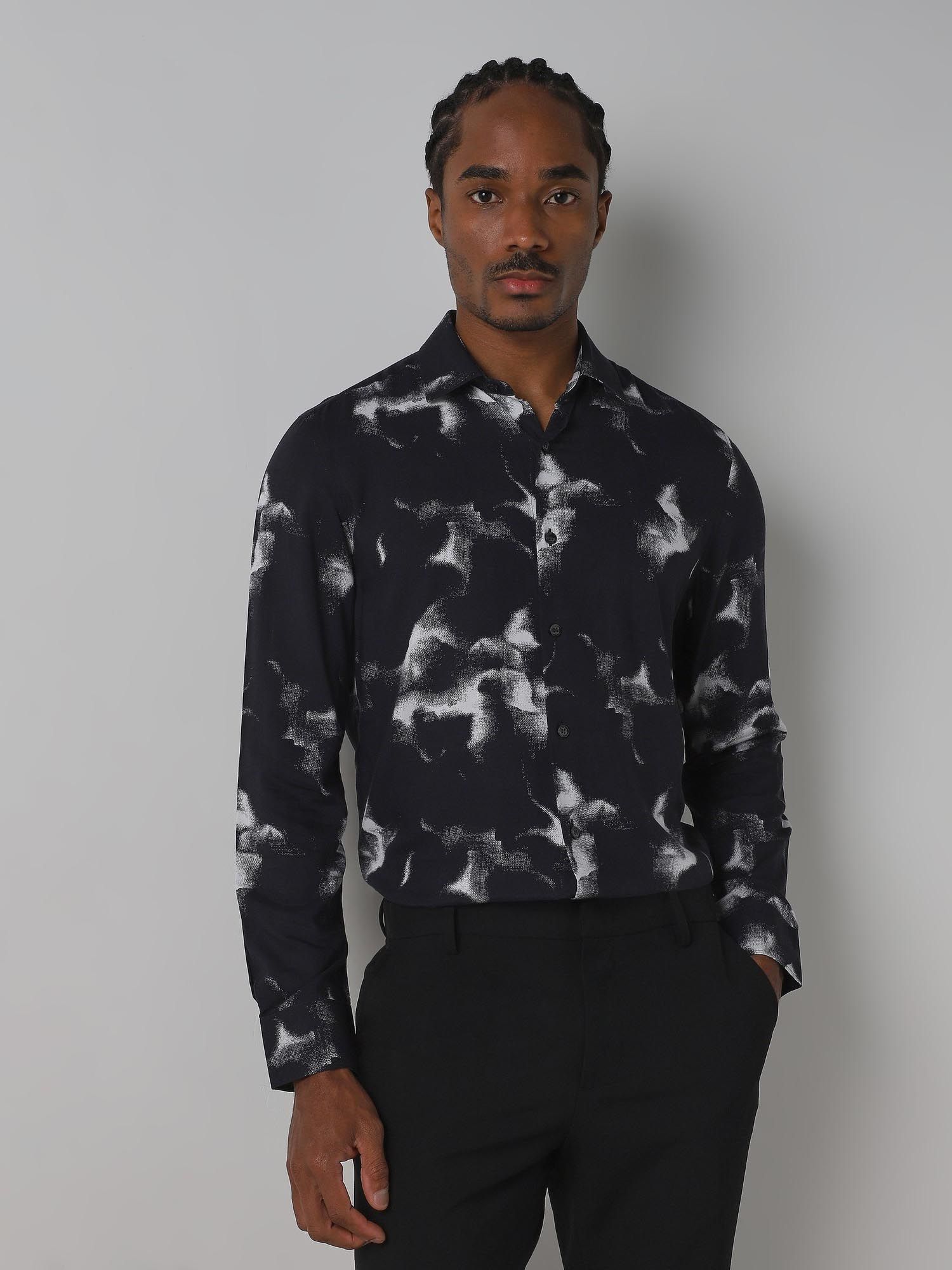 Dark Charcoal Black Abstract Men Shirt