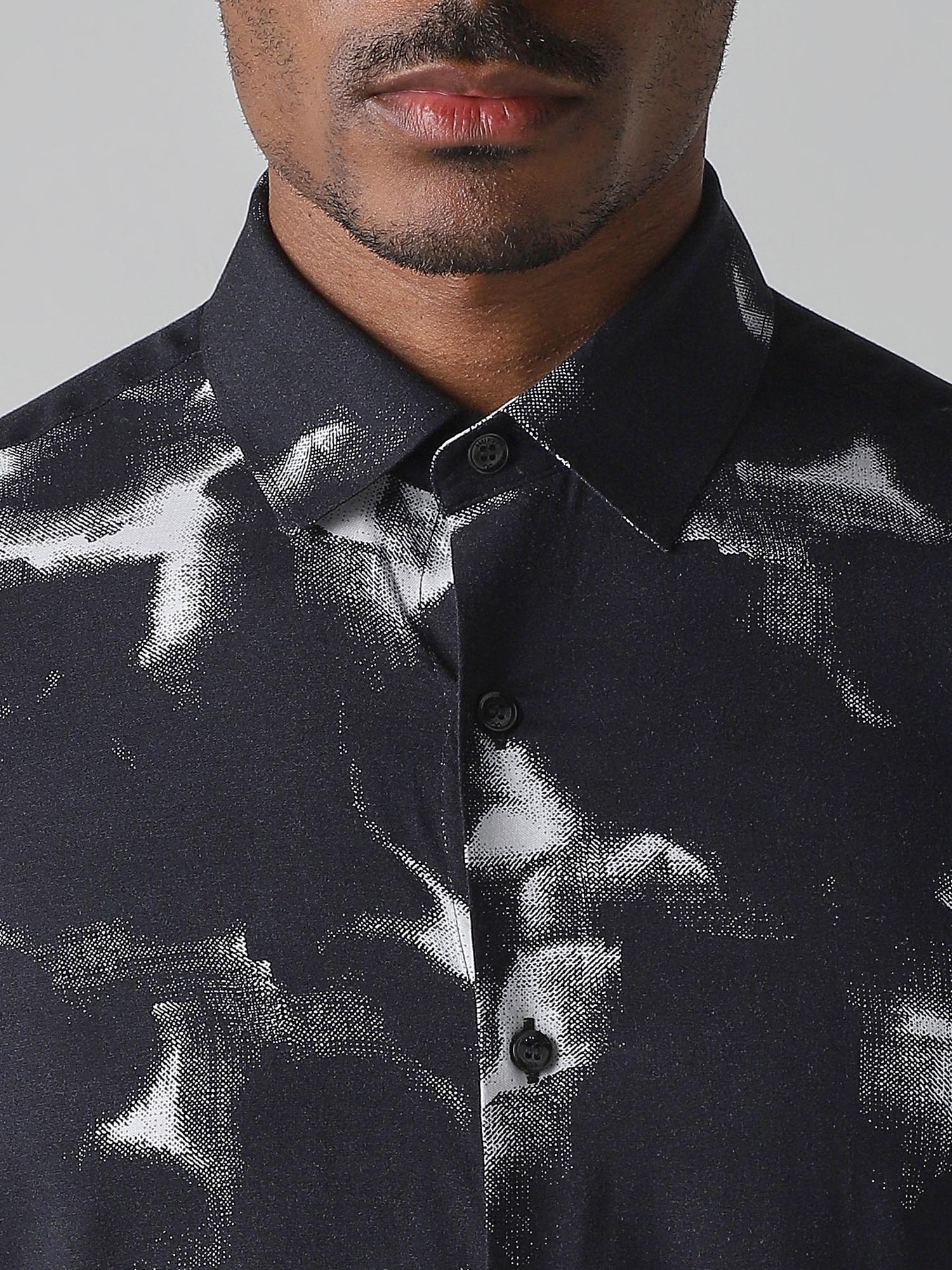 Dark Charcoal Black Abstract Men Shirt