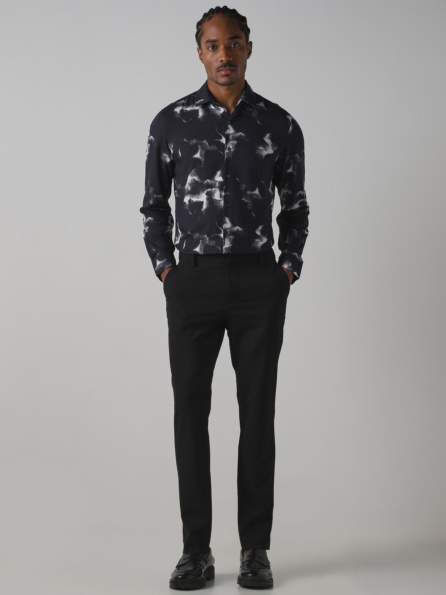 Dark Charcoal Black Abstract Men Shirt