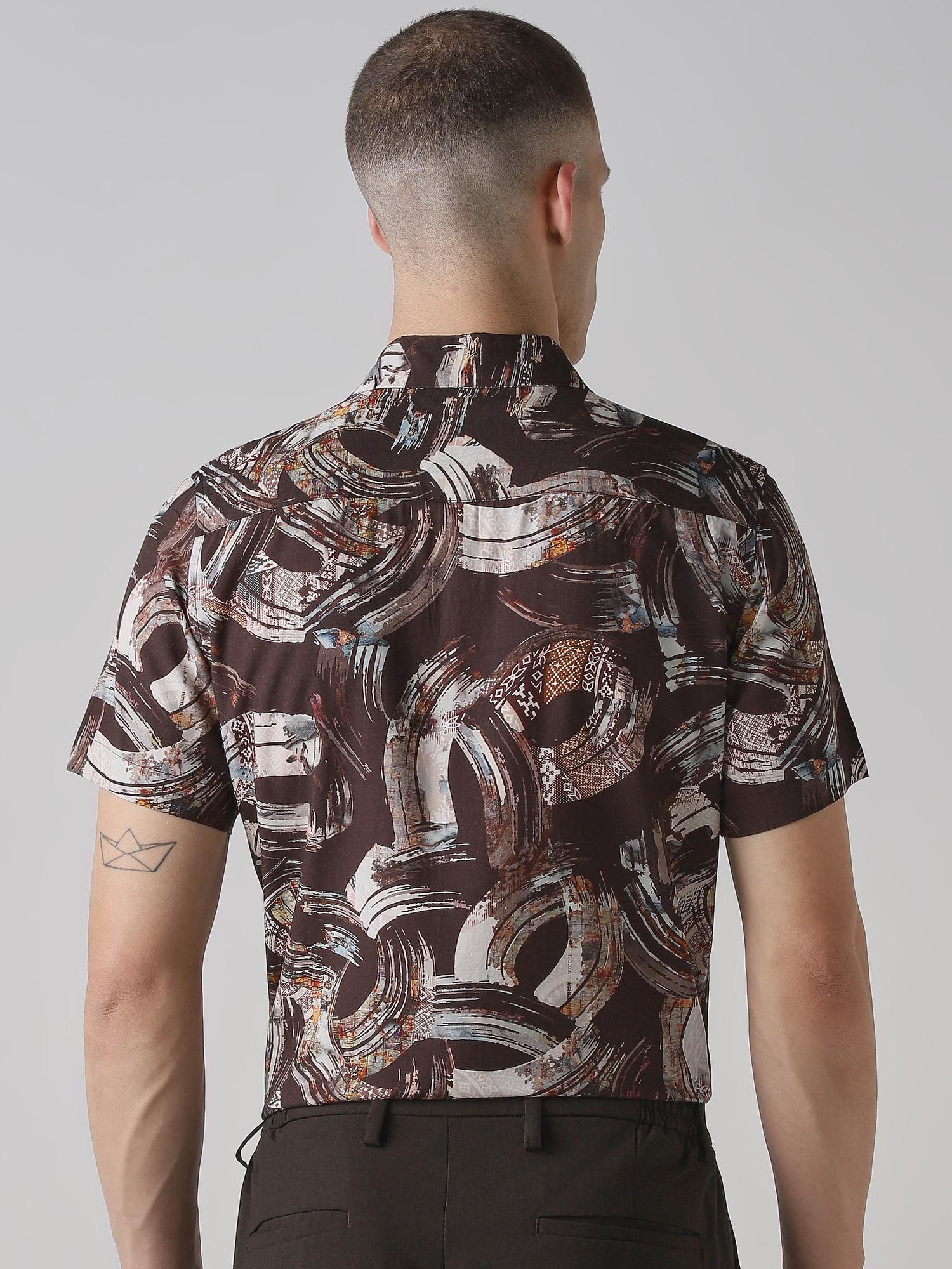 Dark Brown Abstract Men Shirt