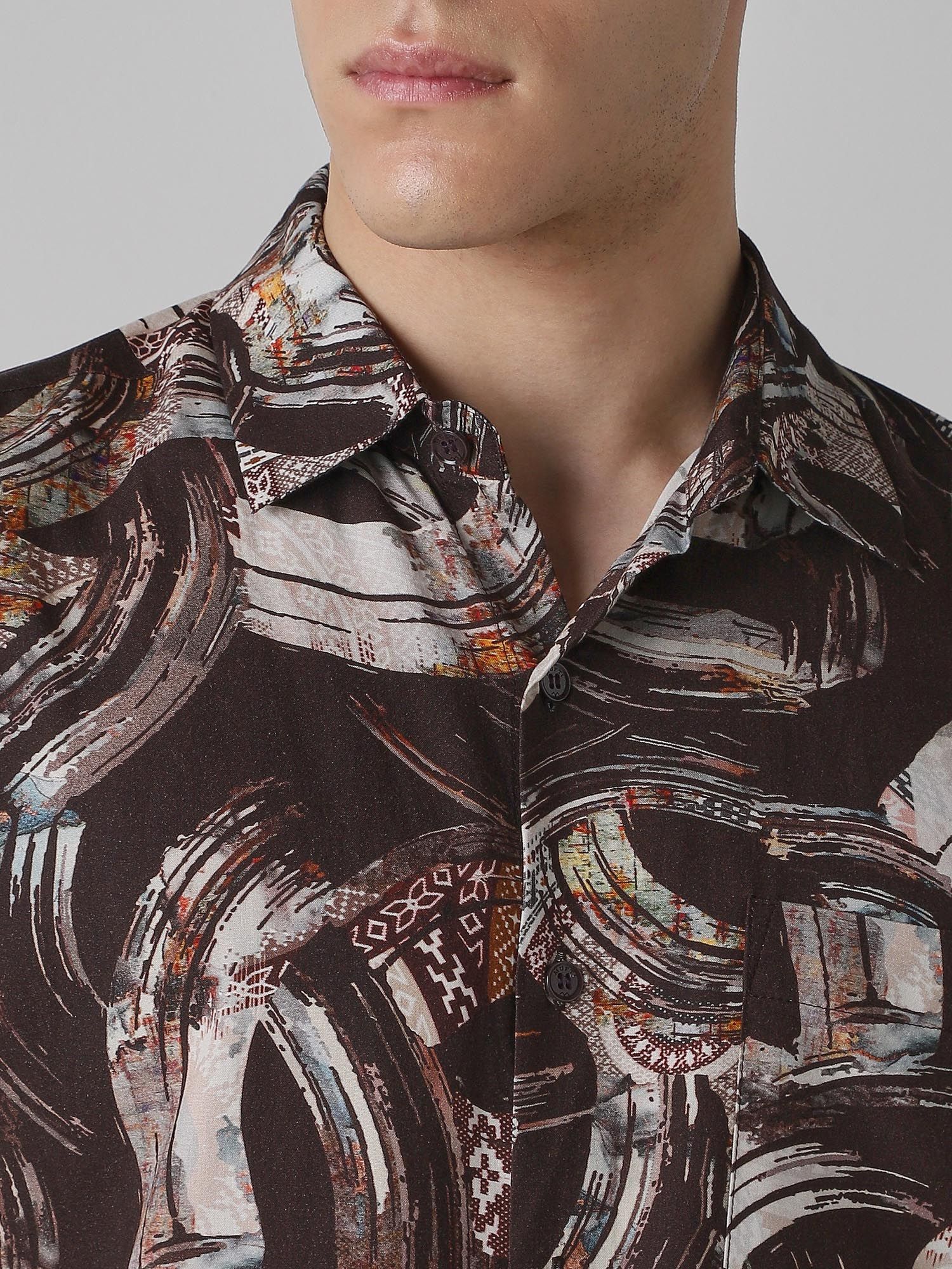 Dark Brown Abstract Men Shirt