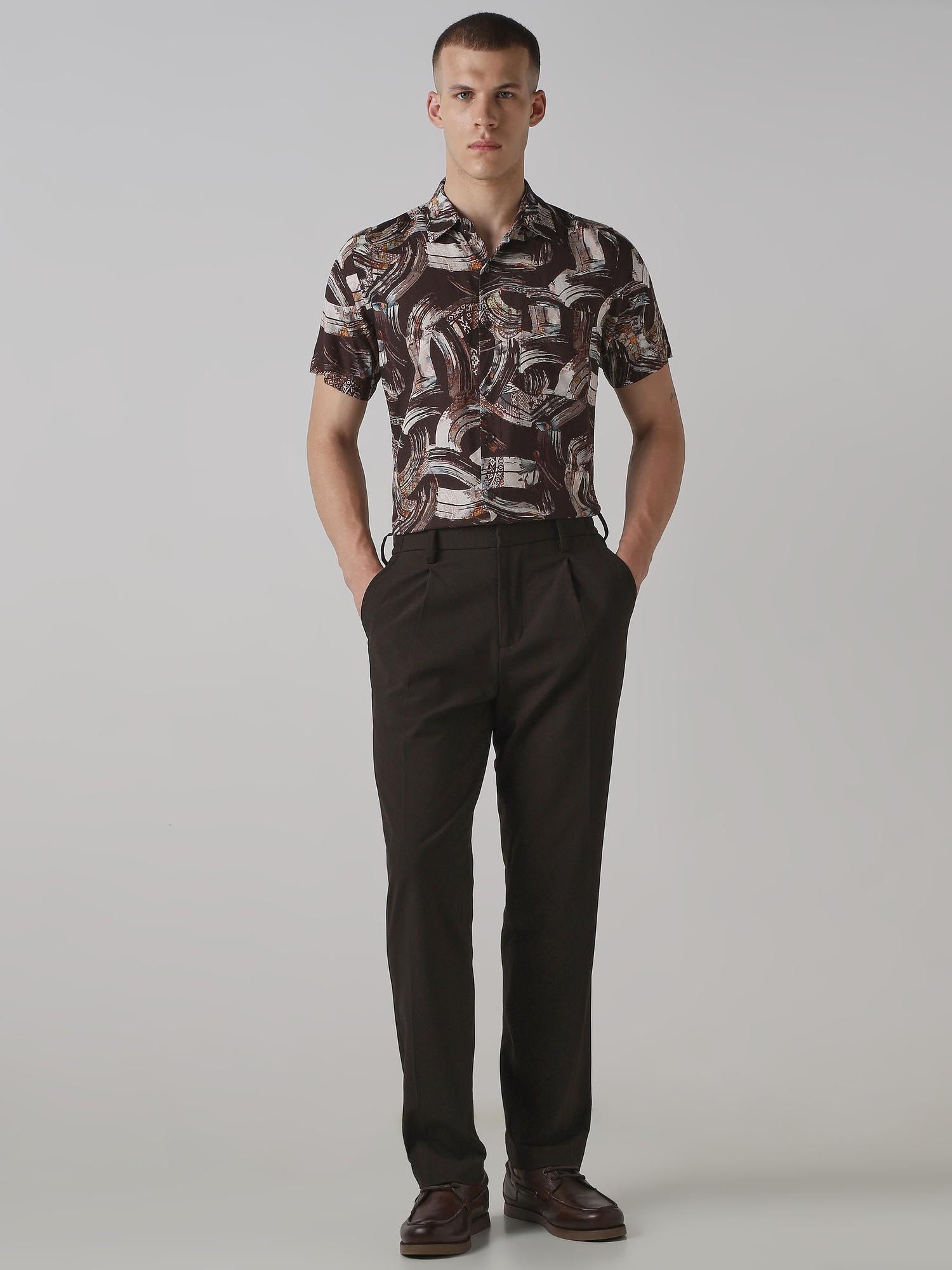 Dark Brown Abstract Men Shirt