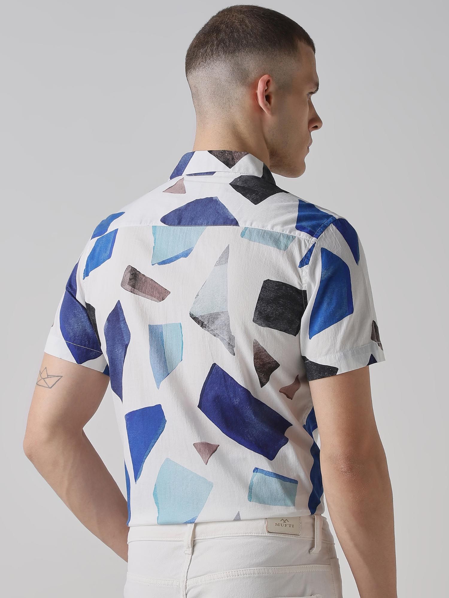 White Geometric Men Shirt