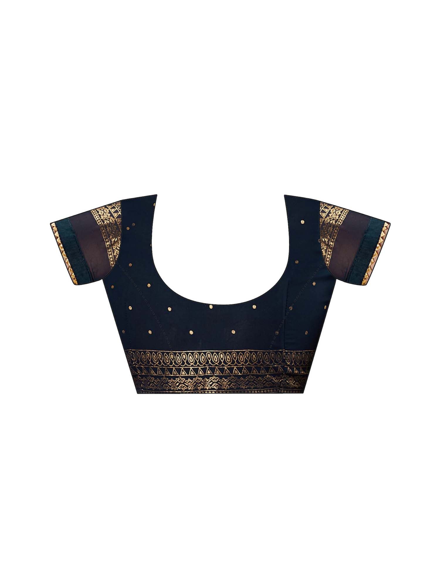 Navy Blue Floral Foil Printed Georgette Saree with Unstitched Blouse