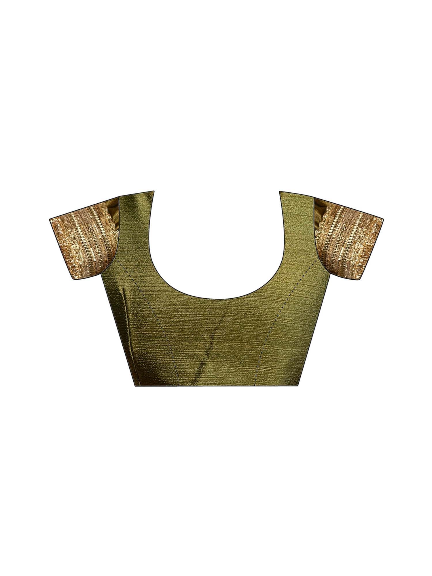 Olive Solid Gota Lace Work Silk Saree with Unstitched Blouse