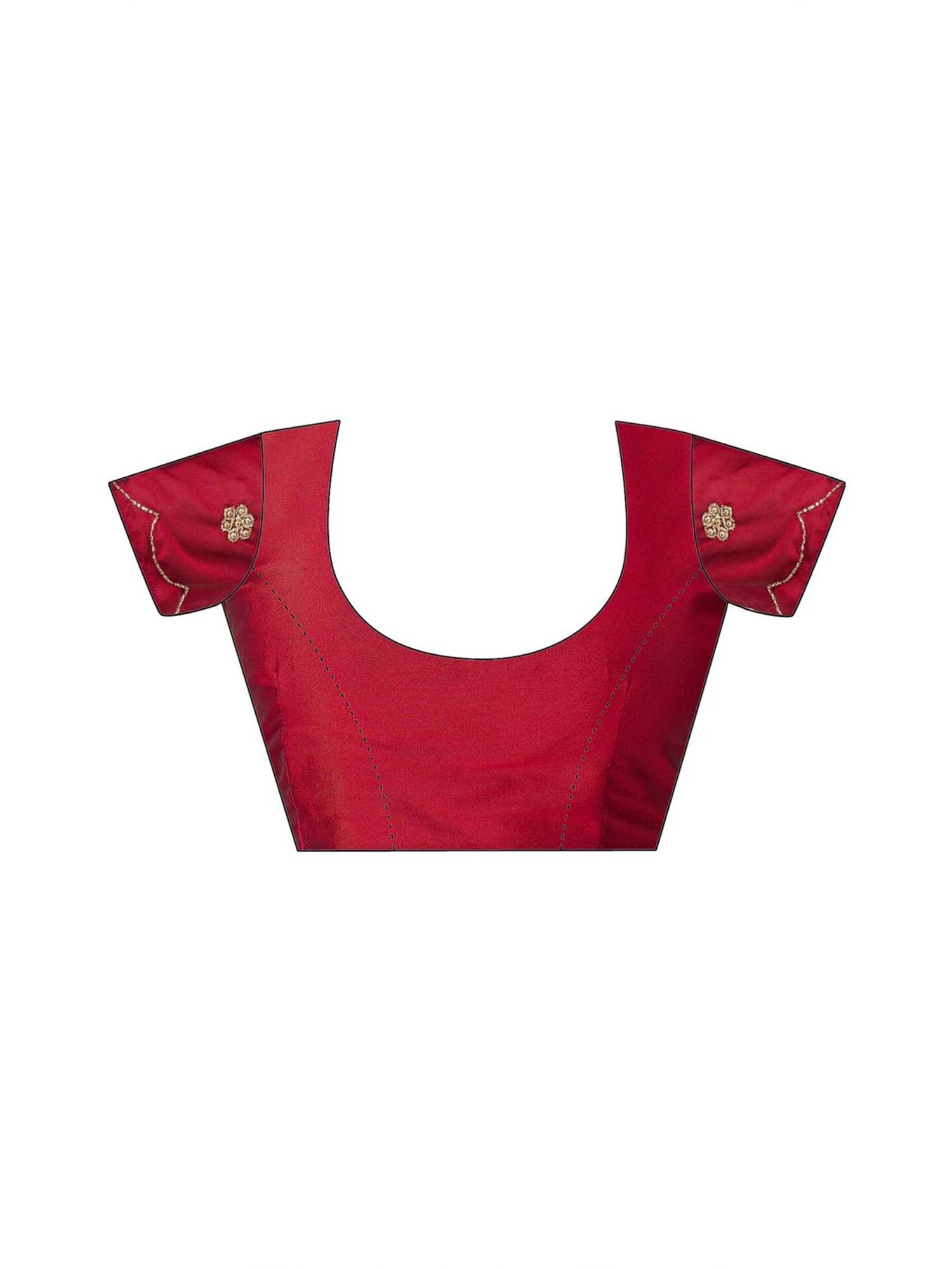 Maroon Hand Embroidery Scalloped Border Silk Saree with Unstitched Blouse