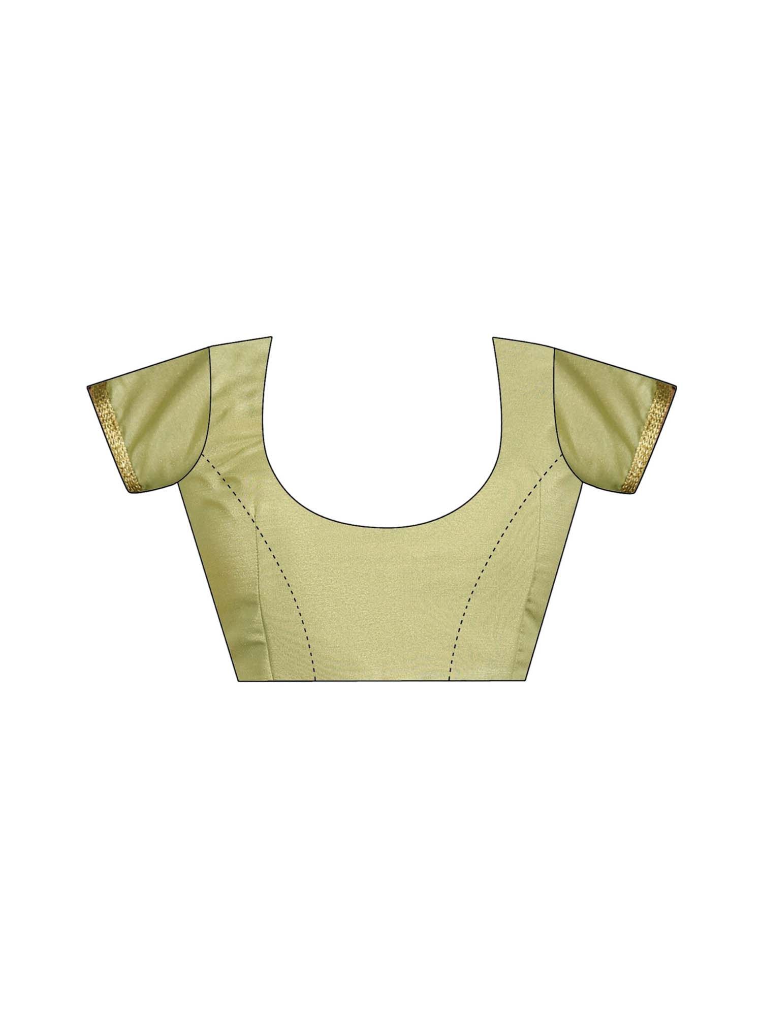 Pista Green Solid Lace Work Georgette Saree with Unstitched Blouse