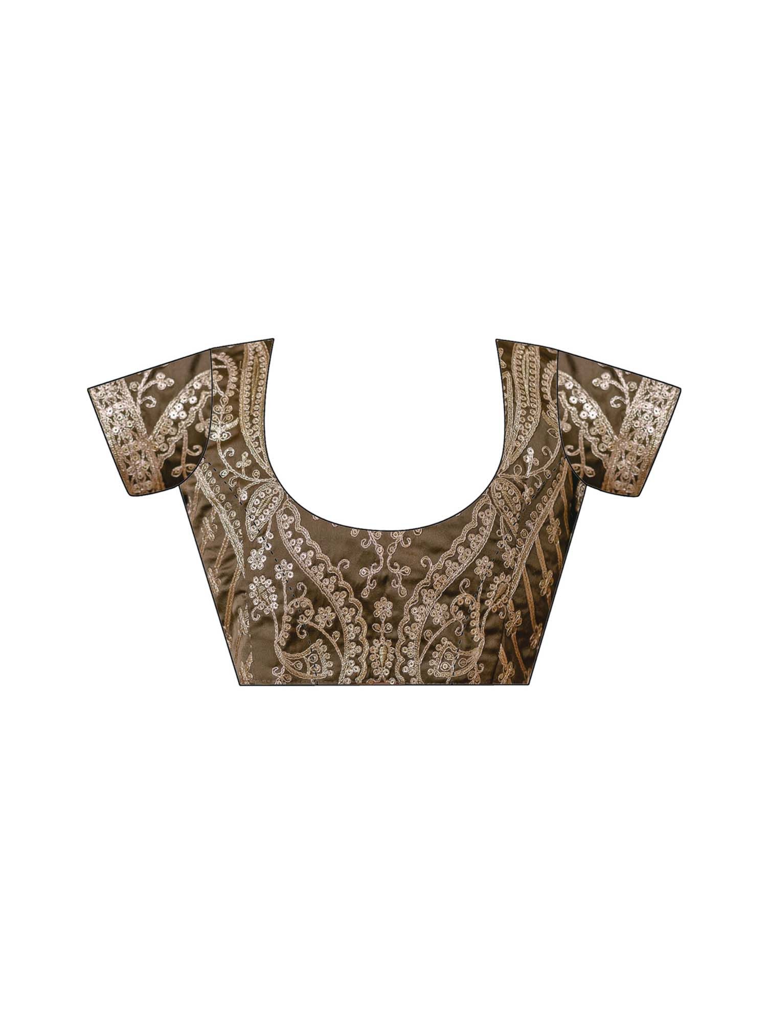 Olive Solid Lace Work Silk Saree with Unstitched Blouse