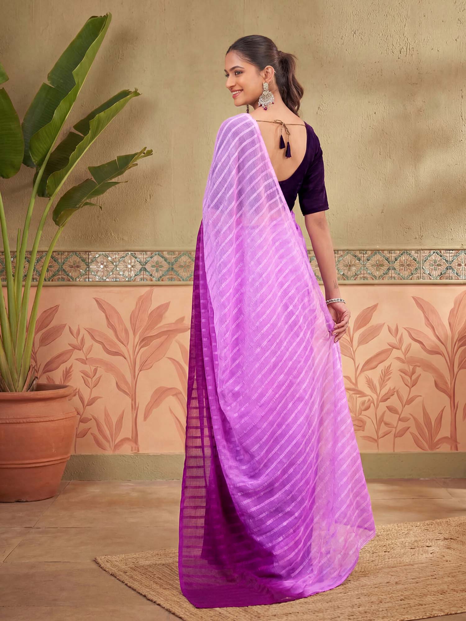 Pink Ombre Printed Chiffon Saree with Unstitched Blouse