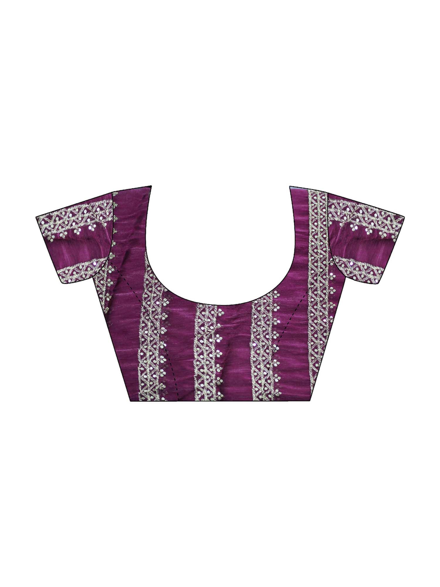 Wine Sequined Embroidered Scalloped Border Chiffon Saree with Unstitched Blouse