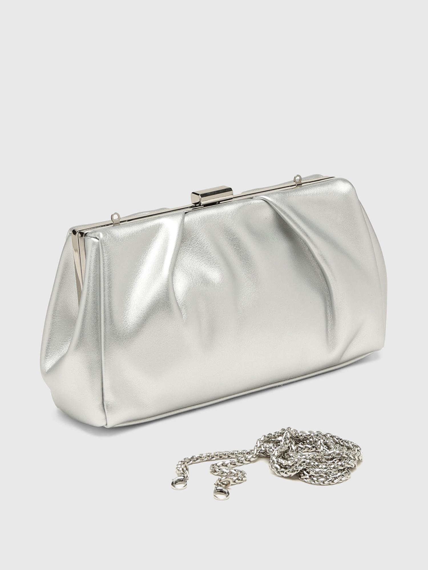 Mambo Women Clutch With Detachable Strap - Silver (S)
