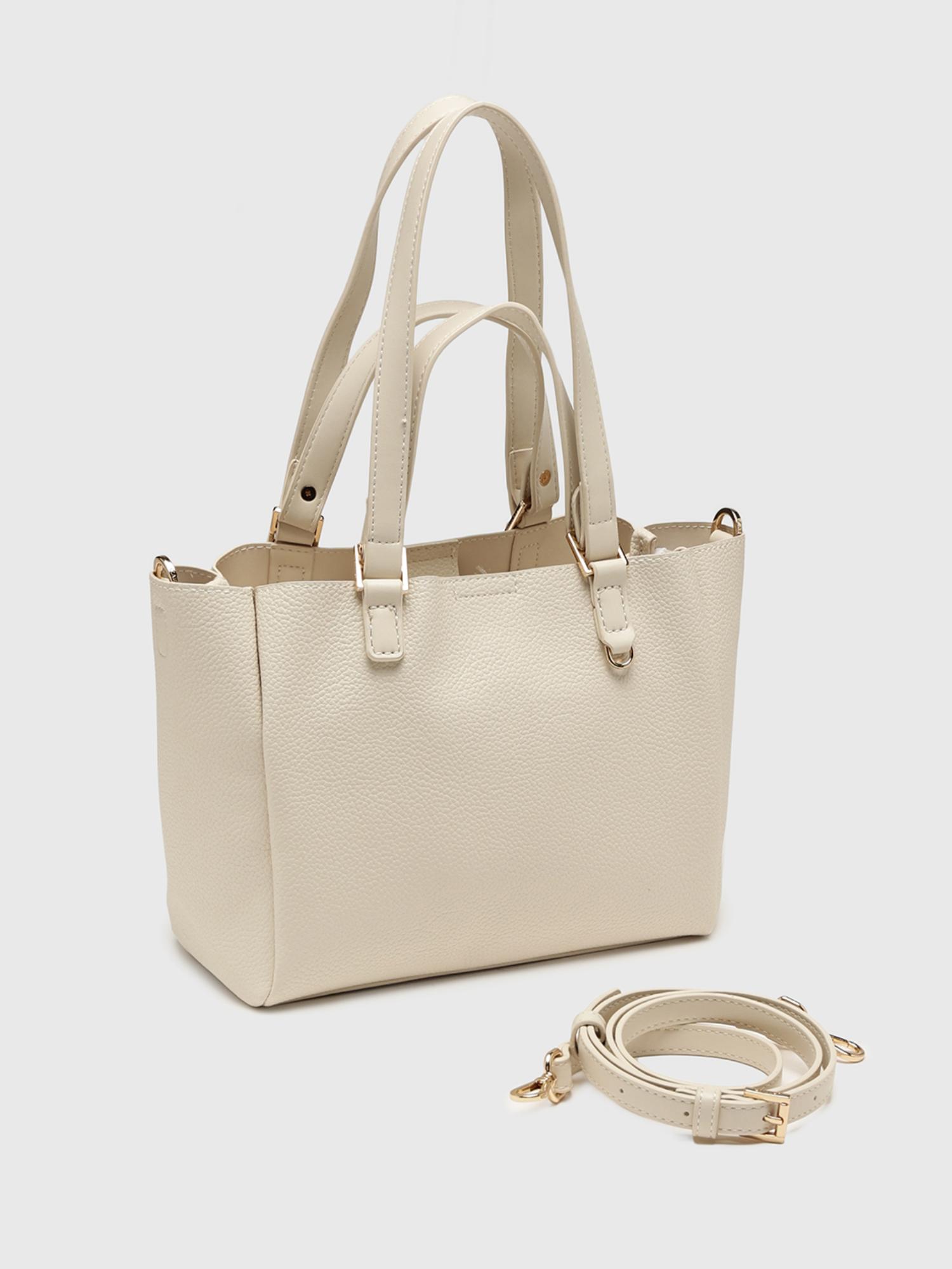 Amaranta Women Tote Bag With Detachable Strap - Cream (L)